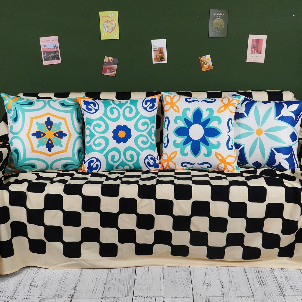 Onway Outdoor Boho Pillow Covers Waterproof 18X18 Set Of 4 Floral Farmhouse Decorative Outdoor Throw Pillows For Bench Couch Pat