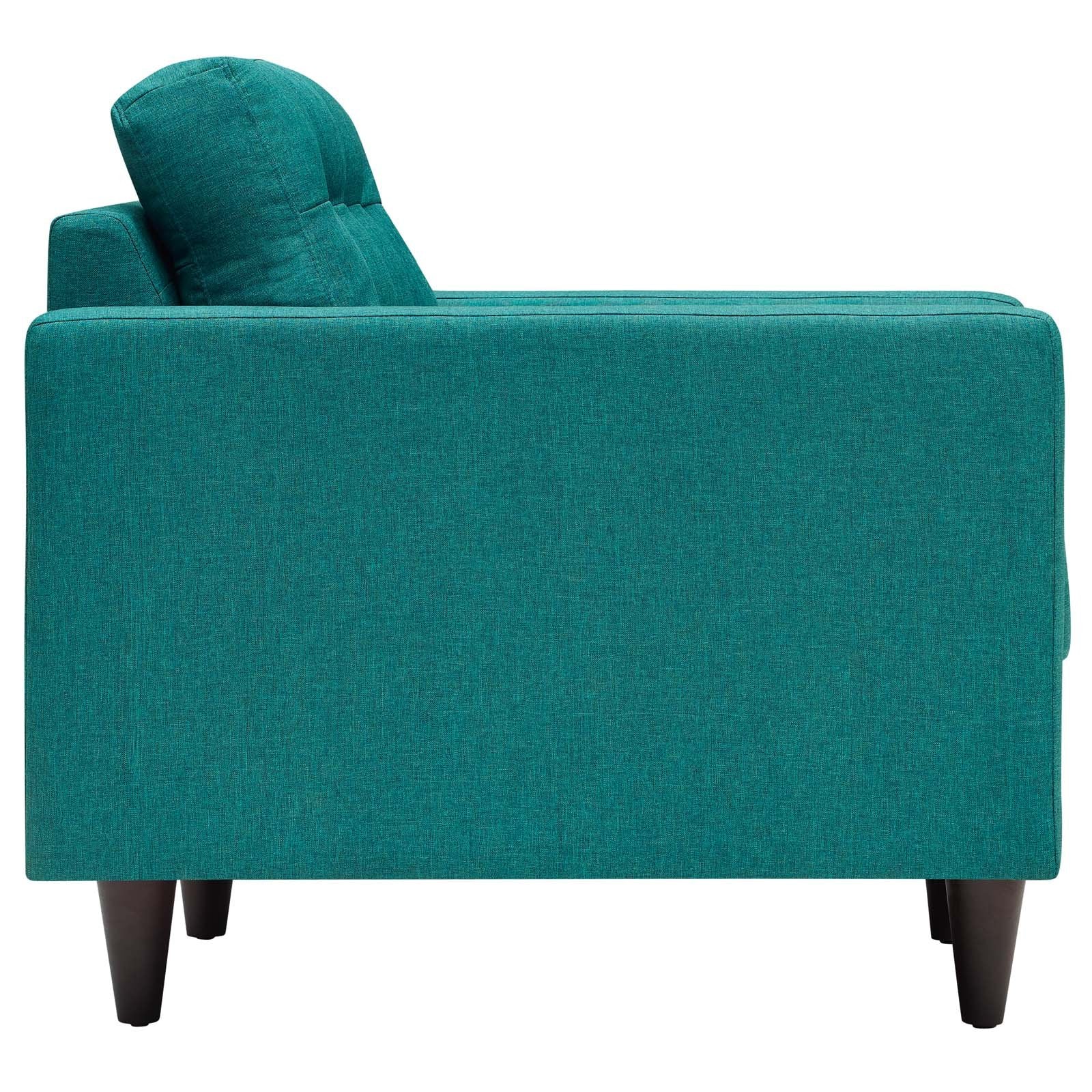 Modway Empress Mid-Century Modern Upholstered Fabric Sofa And Two Armchair Set In Teal