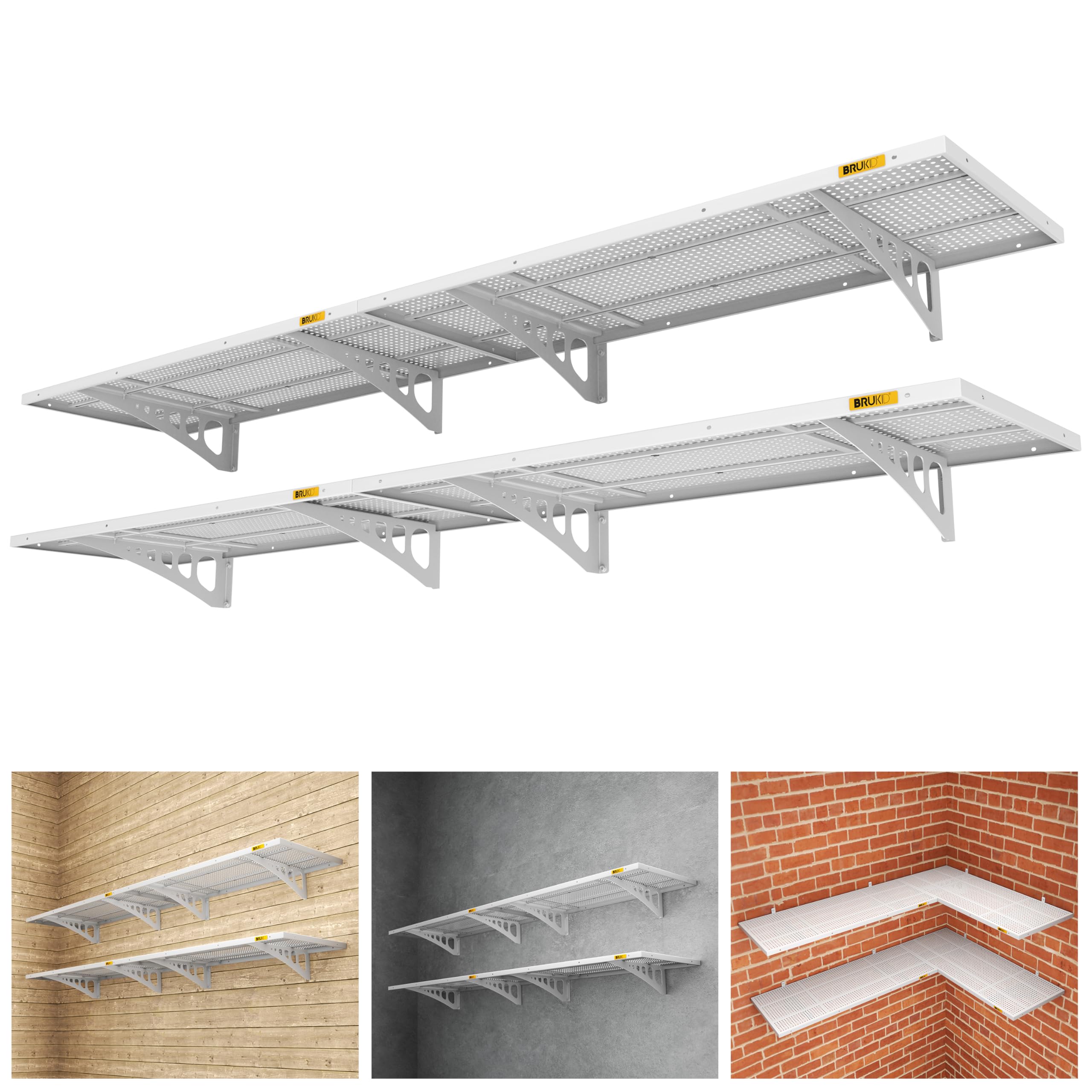 Brukid 4-Pack 1.64x4ft Adjustable Rail Type Wall Shelves Garage Storage Racks, Suitable for Garage, Storage Room, Kitchens Wall 