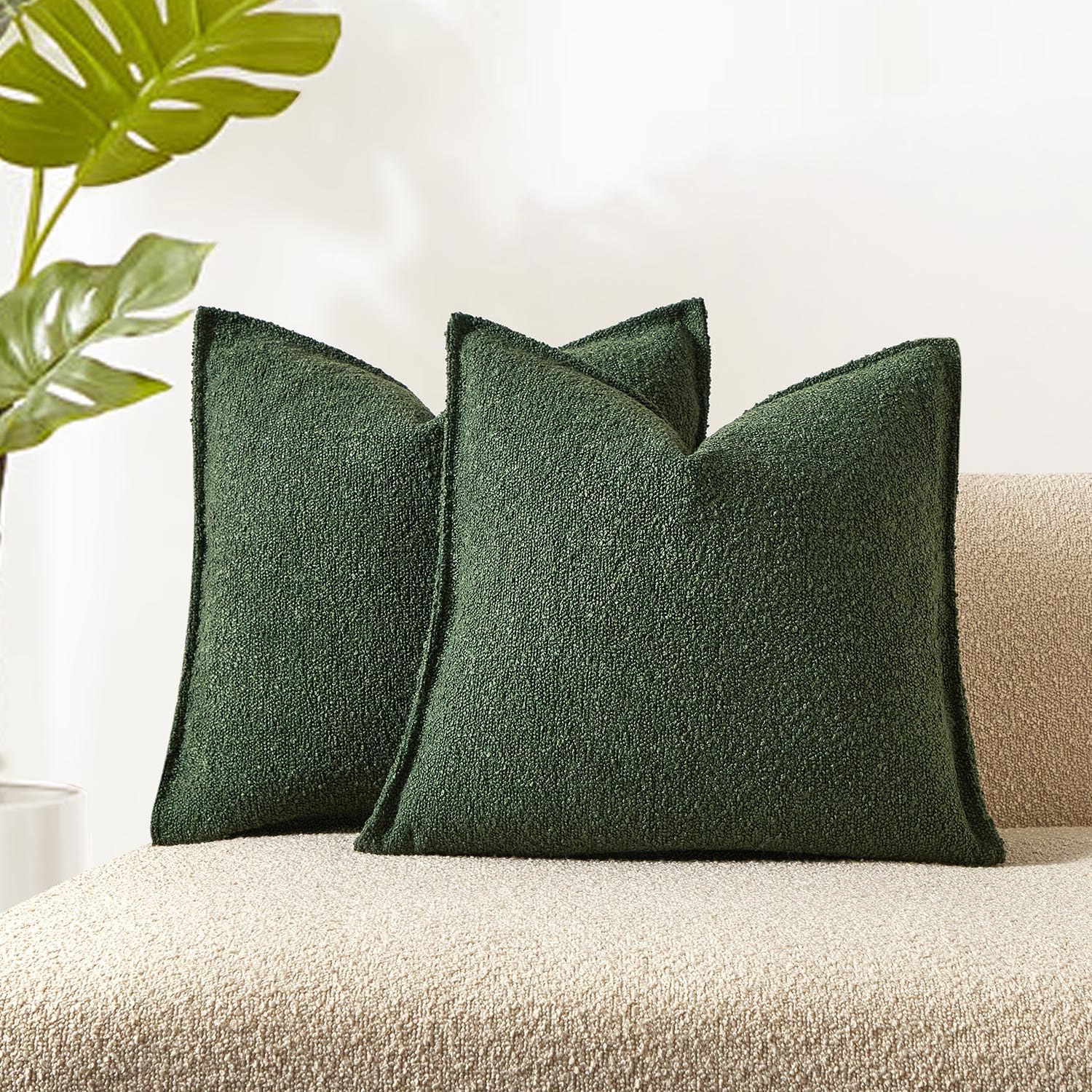 Juspurbet Green Boucle Throw Pillow Covers 16X16 Inch Set Of 2 For Couch Bedroom Sofa Living Room Decorative Soft Thick Textured