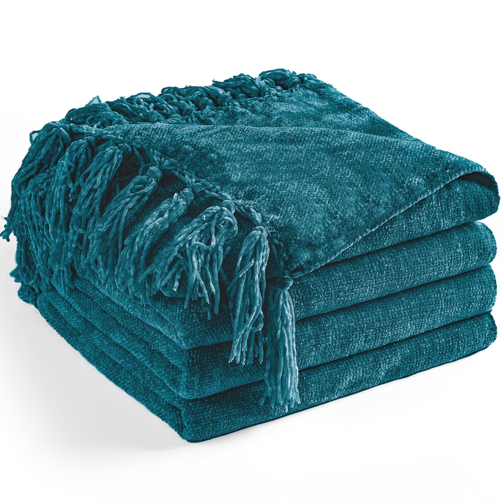 LONG CREATE Chenille Throw Blanket for Couch 50''X 60'', Soft Cozy Throw Blanket with Fringe Tassel for Bed Sofa Chair, Lightwei