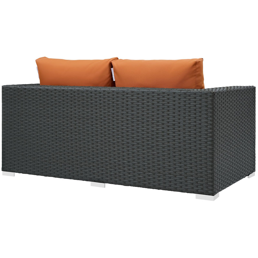 Modway Sojourn Wicker Rattan Outdoor Patio Sunbrella Fabric Loveseat in Canvas Tuscan