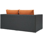 Modway Sojourn Wicker Rattan Outdoor Patio Sunbrella Fabric Loveseat in Canvas Tuscan