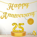 Flyloons 25th Happy Anniversary Banner Gold Decorations Kit for Men Women Wedding Anniversary Banner Items without Balloons Silv