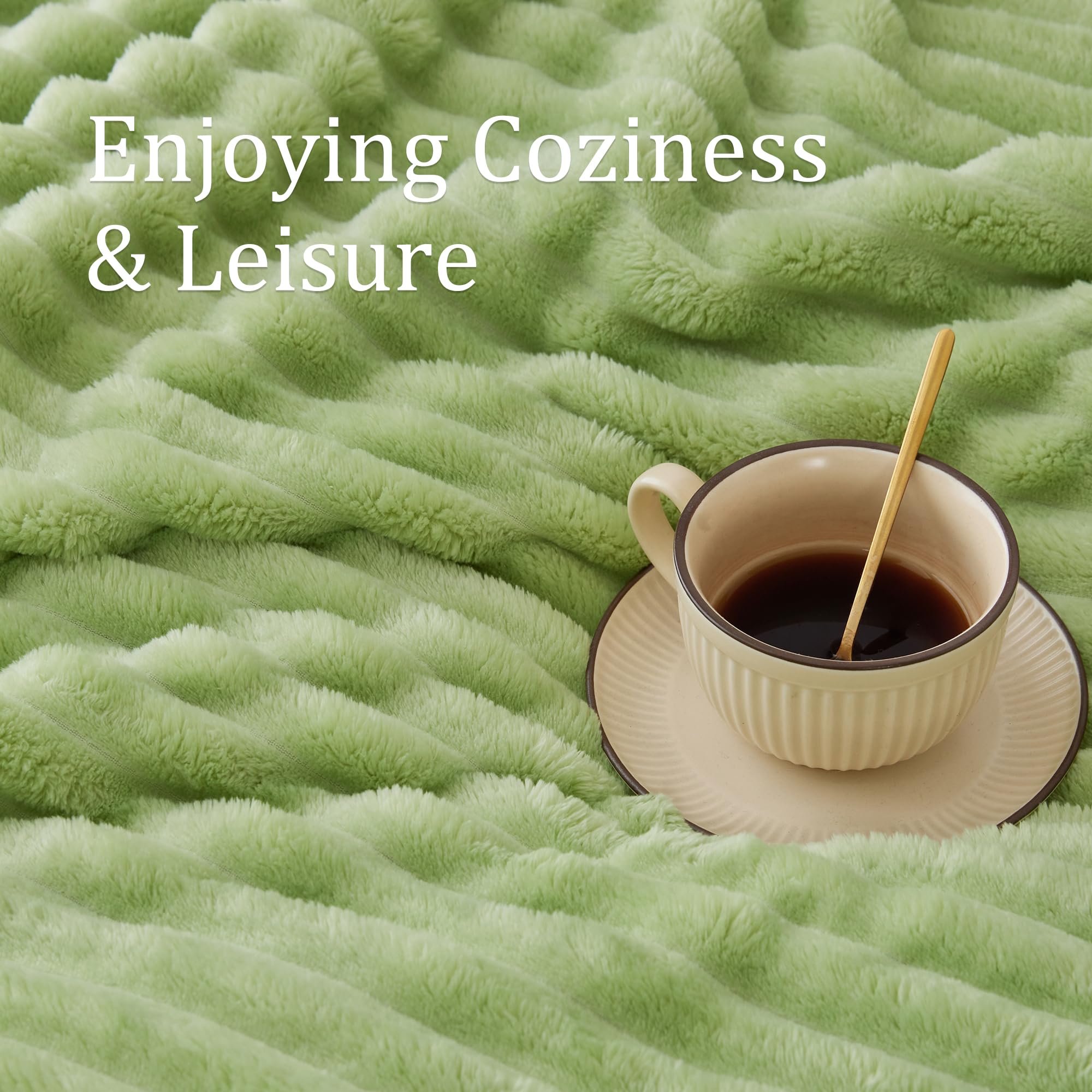 Bedelite Fleece Throw Blanket For Couch, 300Gsm Soft & Warm Fluffy Twin Blanket, Decorative And Giftable Striped Sage Green Blan