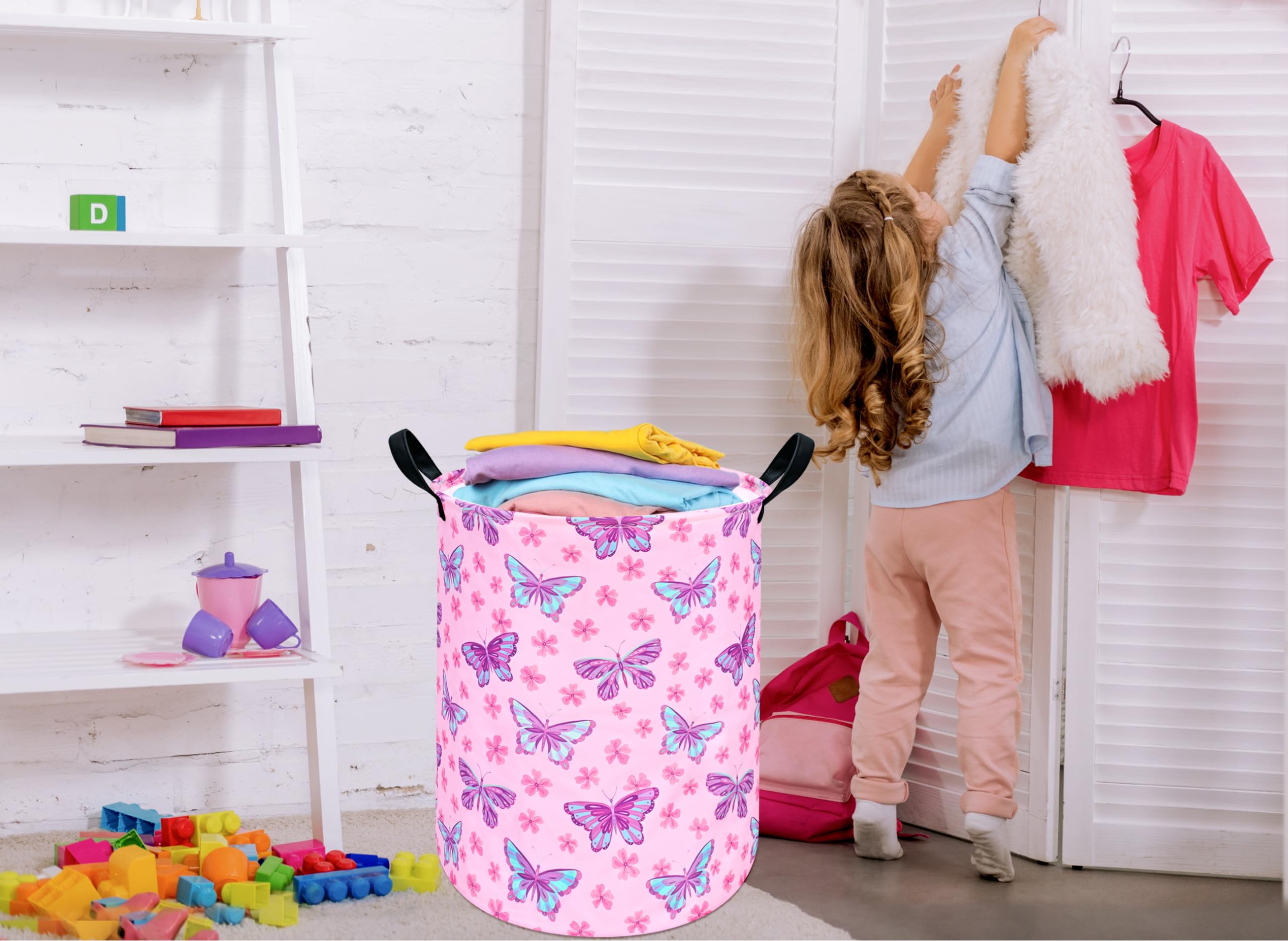 Huayee 19.7 Inch Baby Laundry Basket Girls Laundry Hamper Storage Basket Fabric Material Organization Basket, Storage Bin, Toy B