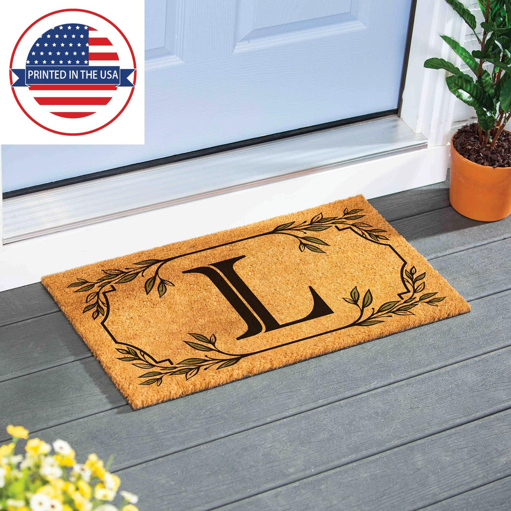 Evergreen Monogram Coir Doormat | Letter L | Front Door Mat For Outdoor Indoor Entrance | 28X16 Inches | Non-Slip Backing Doorwa