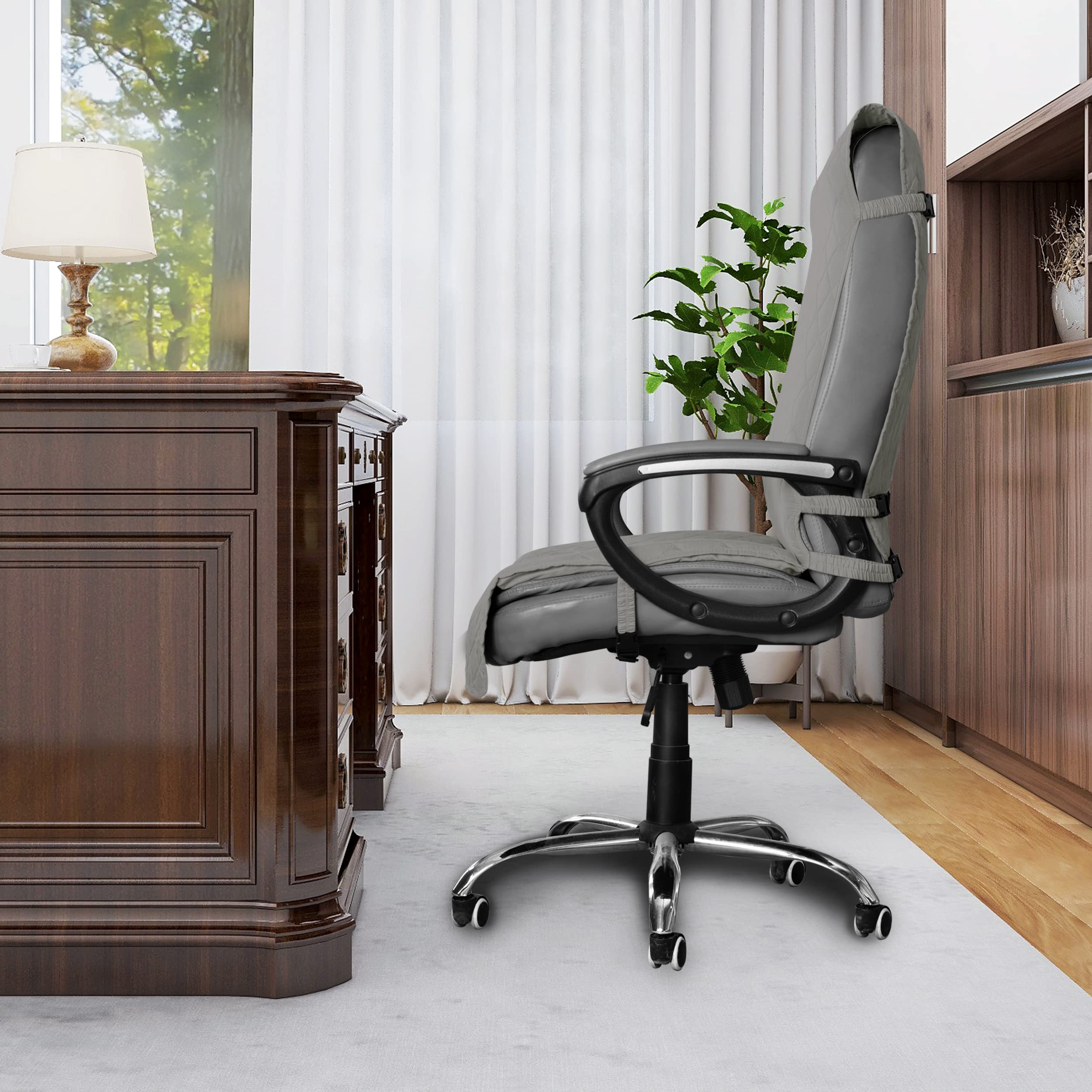 Easy-Going Quilted Microfiber Office Chair Cover With Soft Memory Foam Seat Cushion Water Resistant Desk Computer Chair Slipcover Anti-Slip Chair Protector (Medium, Light Gray)