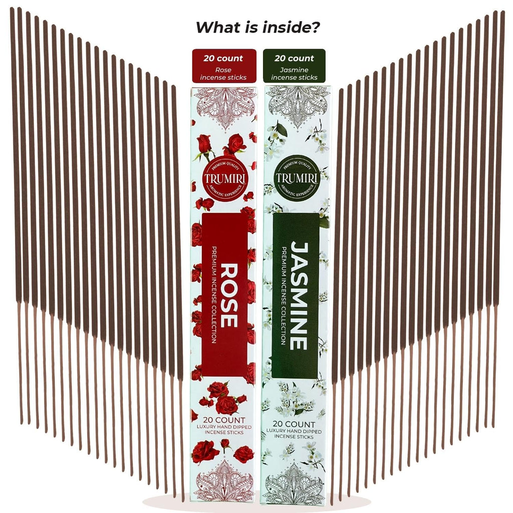 Trumiri Incense Sticks - Combo Pack Of 40 Insence-Sticks - 20 Rose + 20 Jasmine - Insenses - Insents - Incents - Inscense - Ince