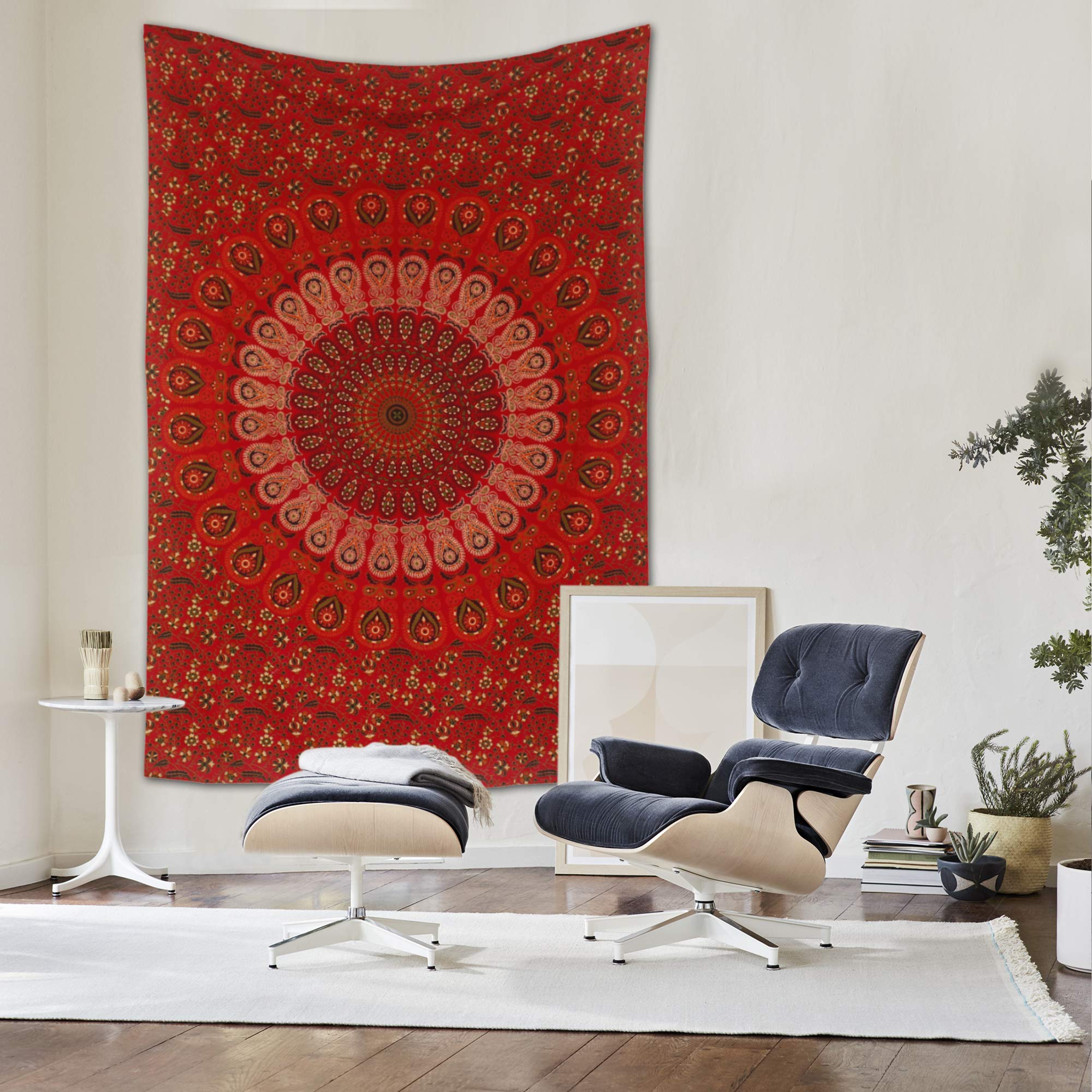 raajsee Red Tapestry- Best Mandala Wall Hanging- Bedding Tapestry For Bedroom Aesthetic-Size TWIN 140 X 210 CMS
