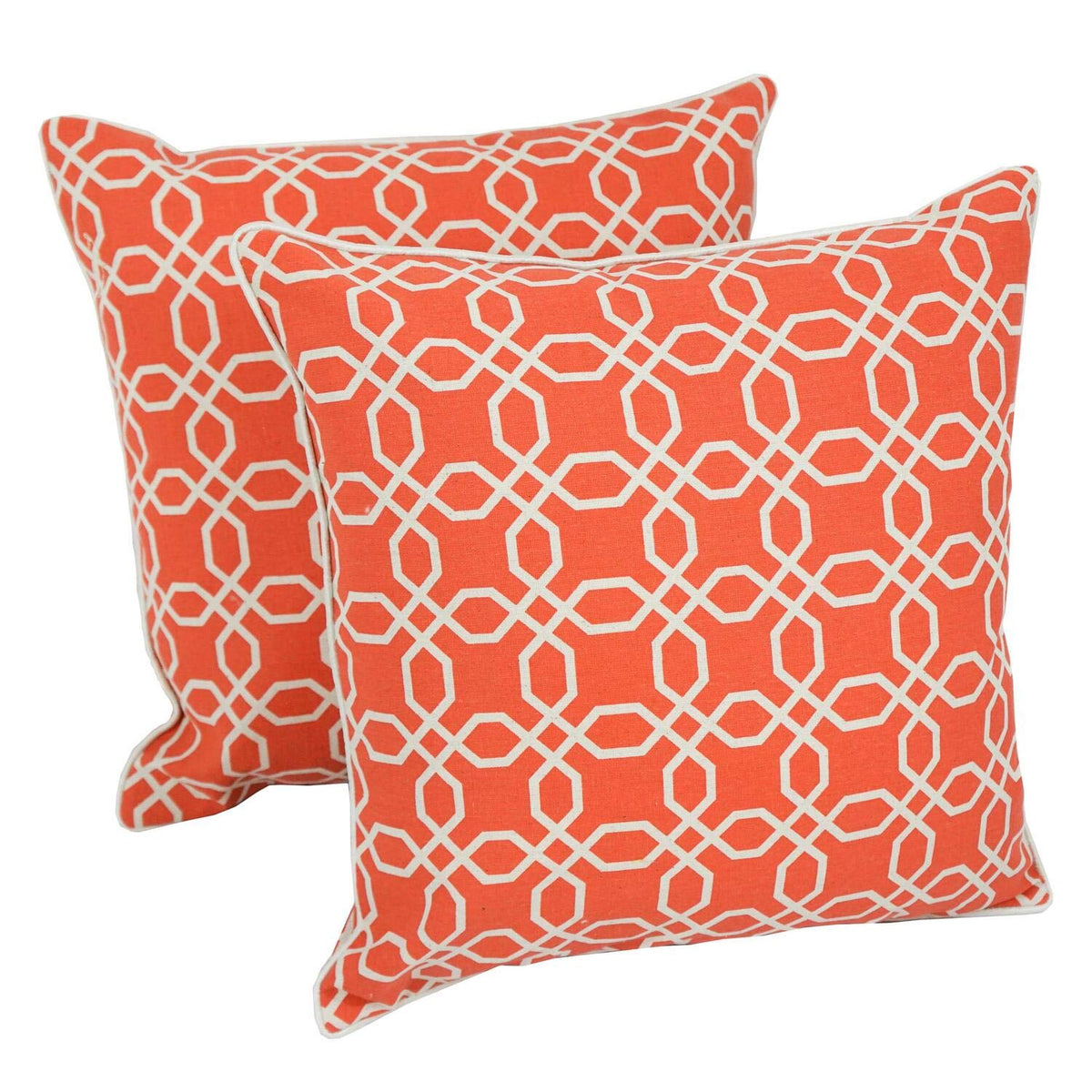 Blazing Needles Corded Printed Throw Pillow, 18&quot;, Orange Lattice 2 Count