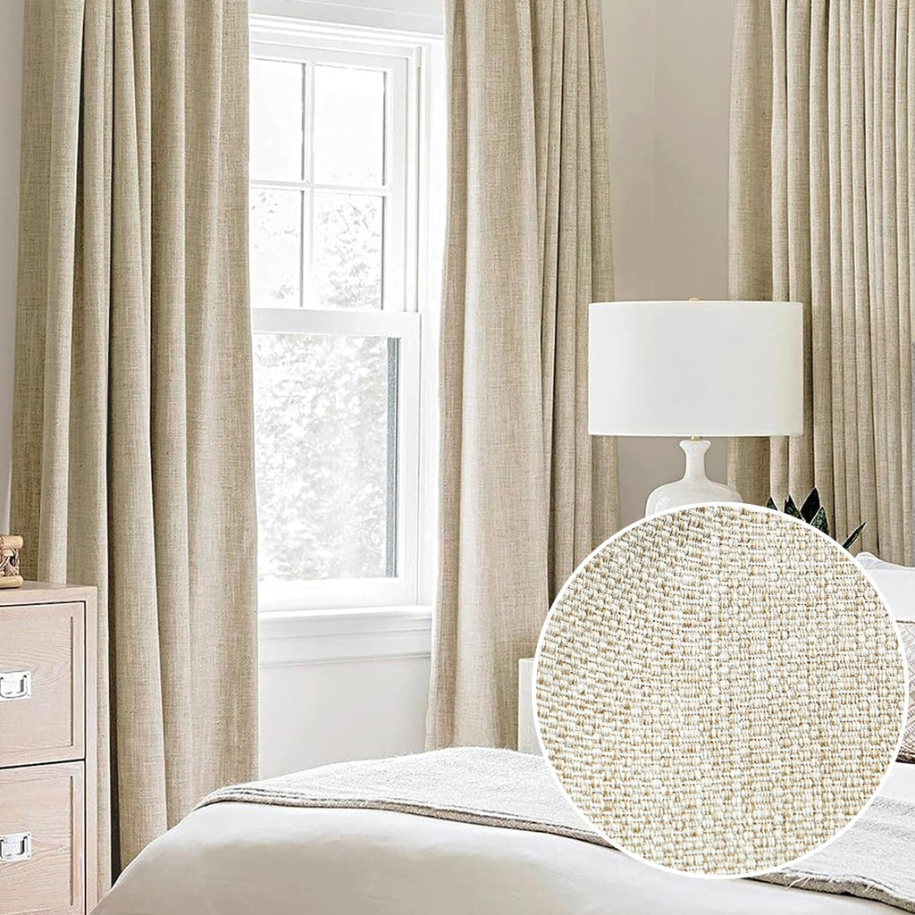 Natural Linen Full Blackout Curtains For Small Windows 45Inch Thermal Insulated Noise Reducing Bedroom Drapes Rustic Farmhouse T