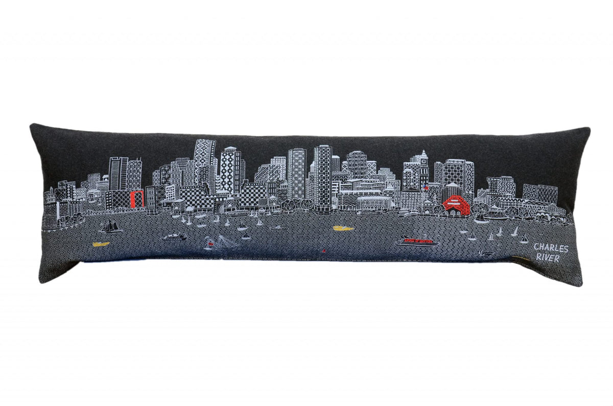 HomeRoots Grey 45' Black Boston Nighttime Skyline Lumbar Decorative Pillow