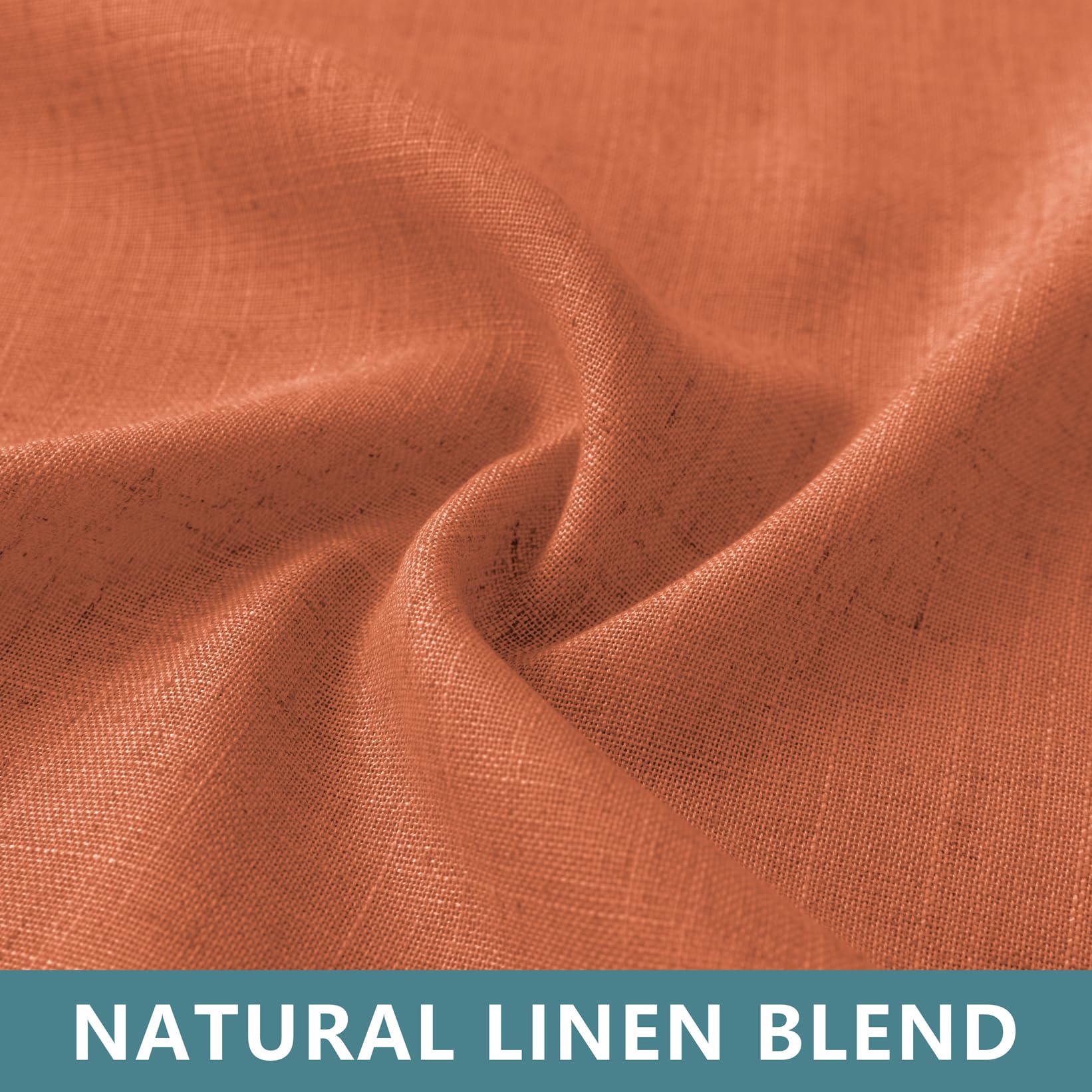 Koufall Fall Kitchen Curtains,Farmhouse Sheer Linen Short Curtains For Bathroom Window,Burnt Orange,45 Inch Length