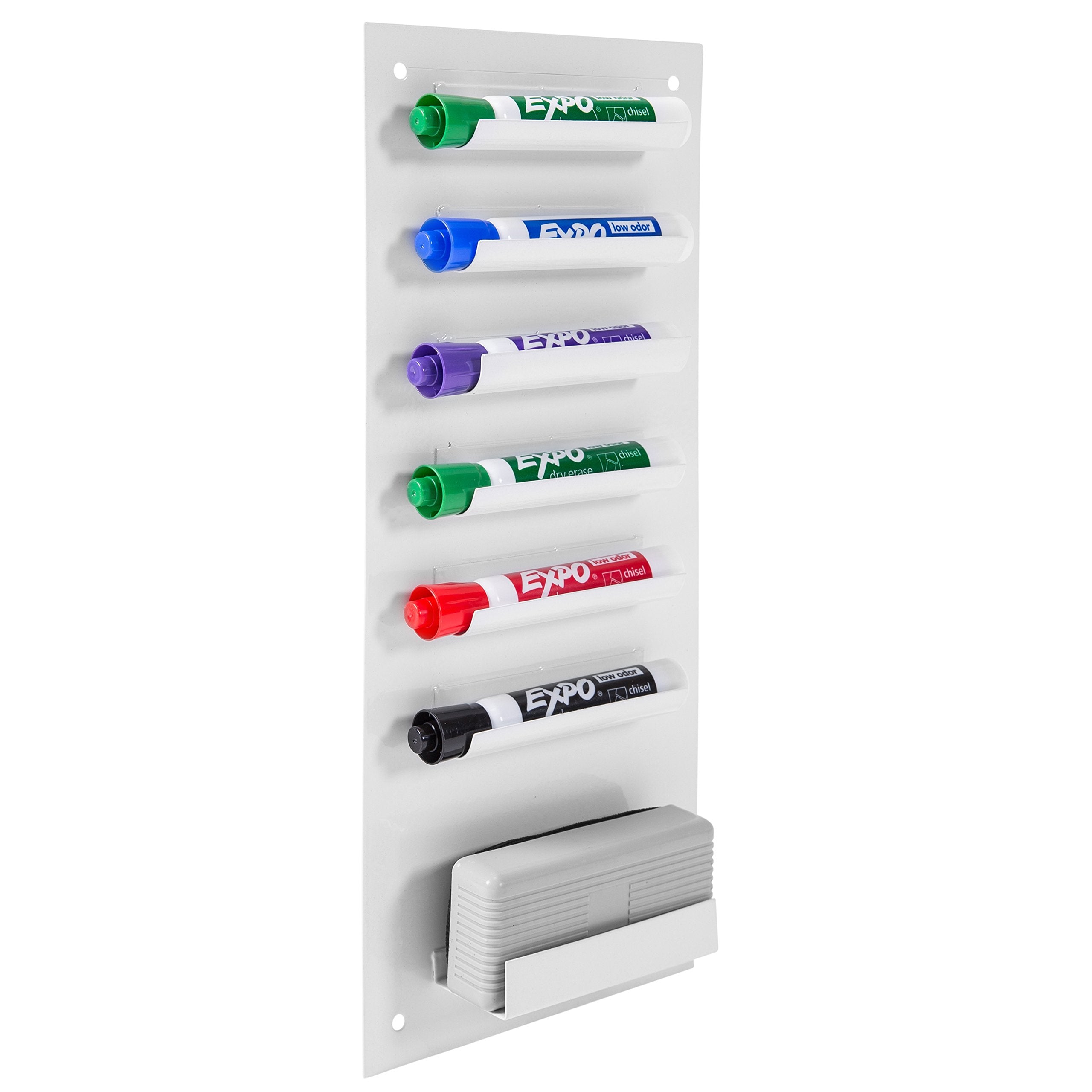Mygift Wall Mounted White Metal Whiteboard Dry Erase Marker Holder With 7 Slots For Markers And Eraser