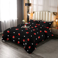 Erosebridal Strawberry Comforter Set Queen Size Red And Black Kawaii Strawberry Bedding Set For Kids Girls Women Bedroom Decor C