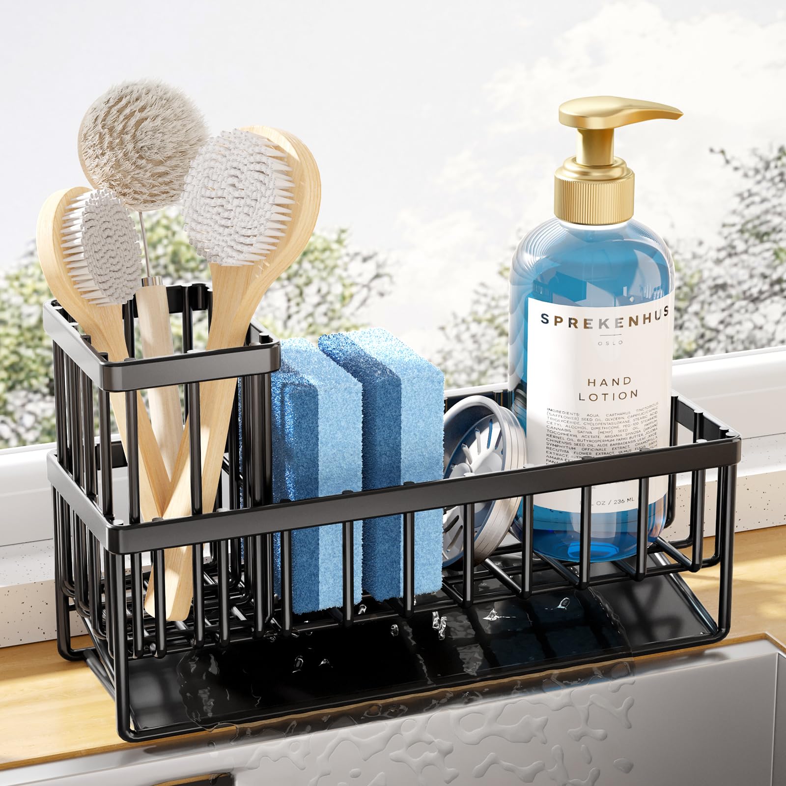 Kitsure Sponge Holder For Kitchen Sink - Stainless Steel Sink Caddy, Kitchen Sink Organizer With Brush Holder, Multi-Functional