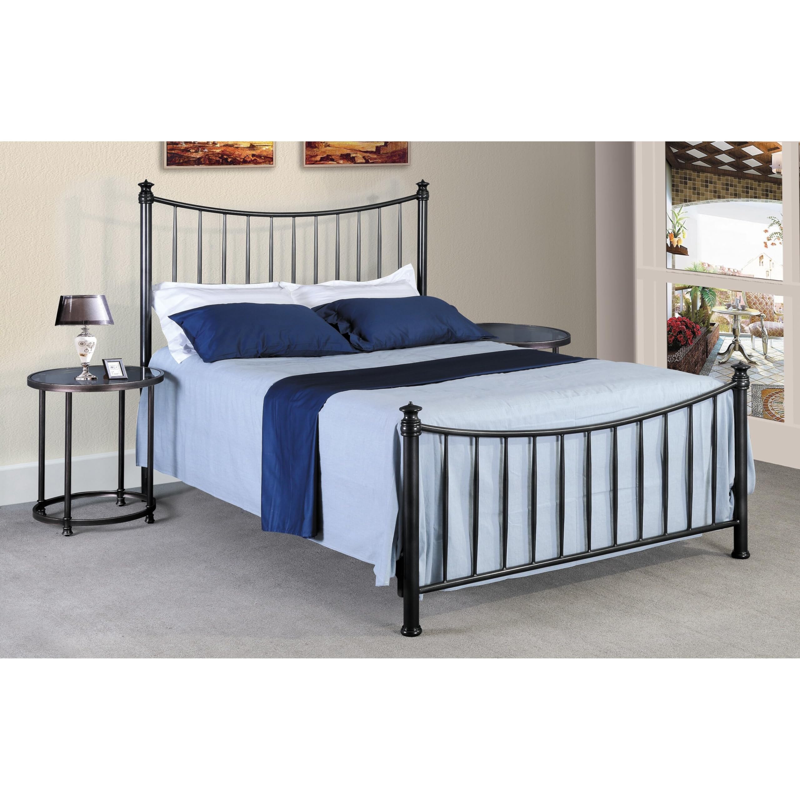 Hollywood Bed Frame Jeffrey Bed, Queen, Head/Footboard, Black Steel Sleigh