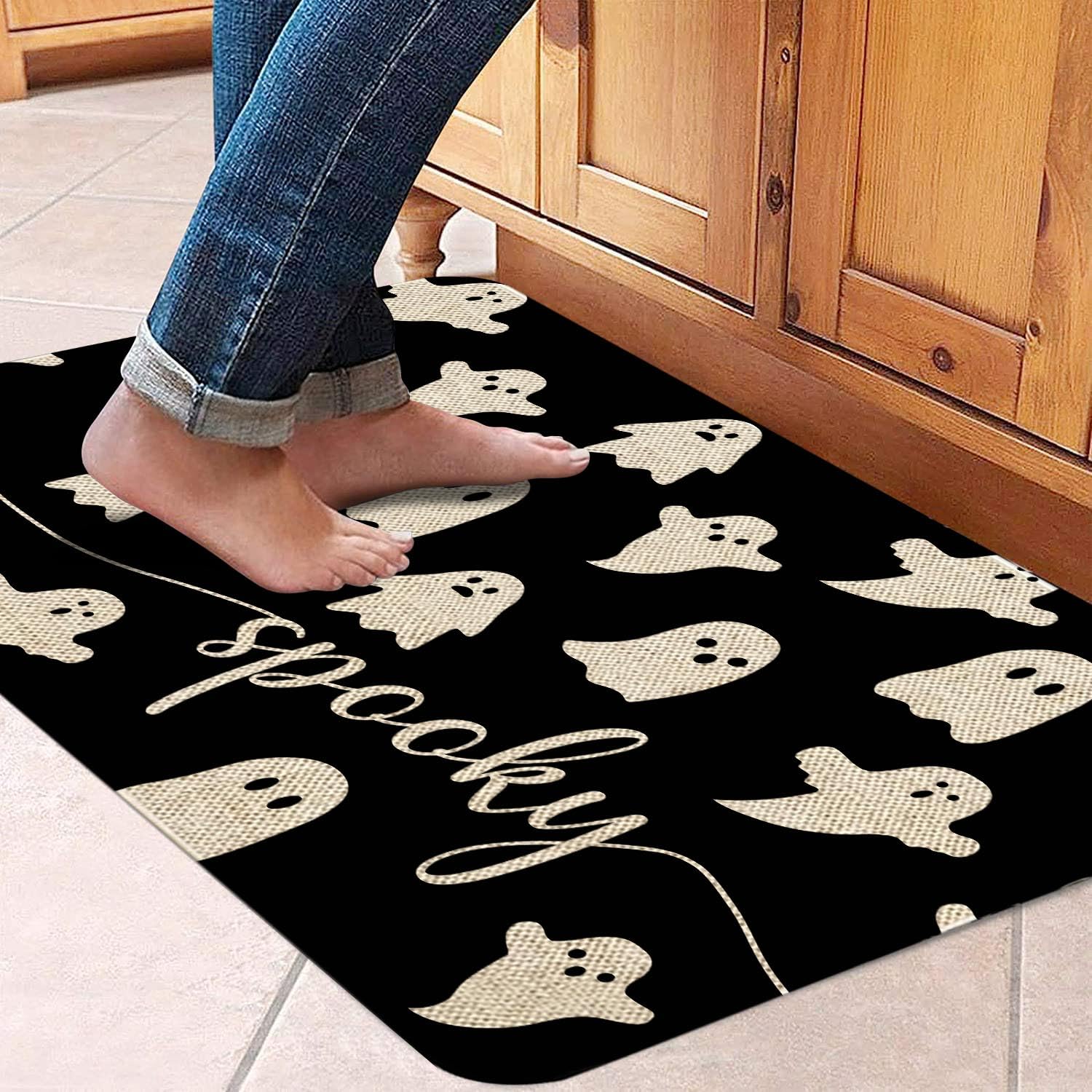 Mloabuc Happy Halloween Door Mat Outdoor Black Witchy Doormat Halloween Welcome Mats For Front Kitchen Mat Outdoor Indoor Heavy