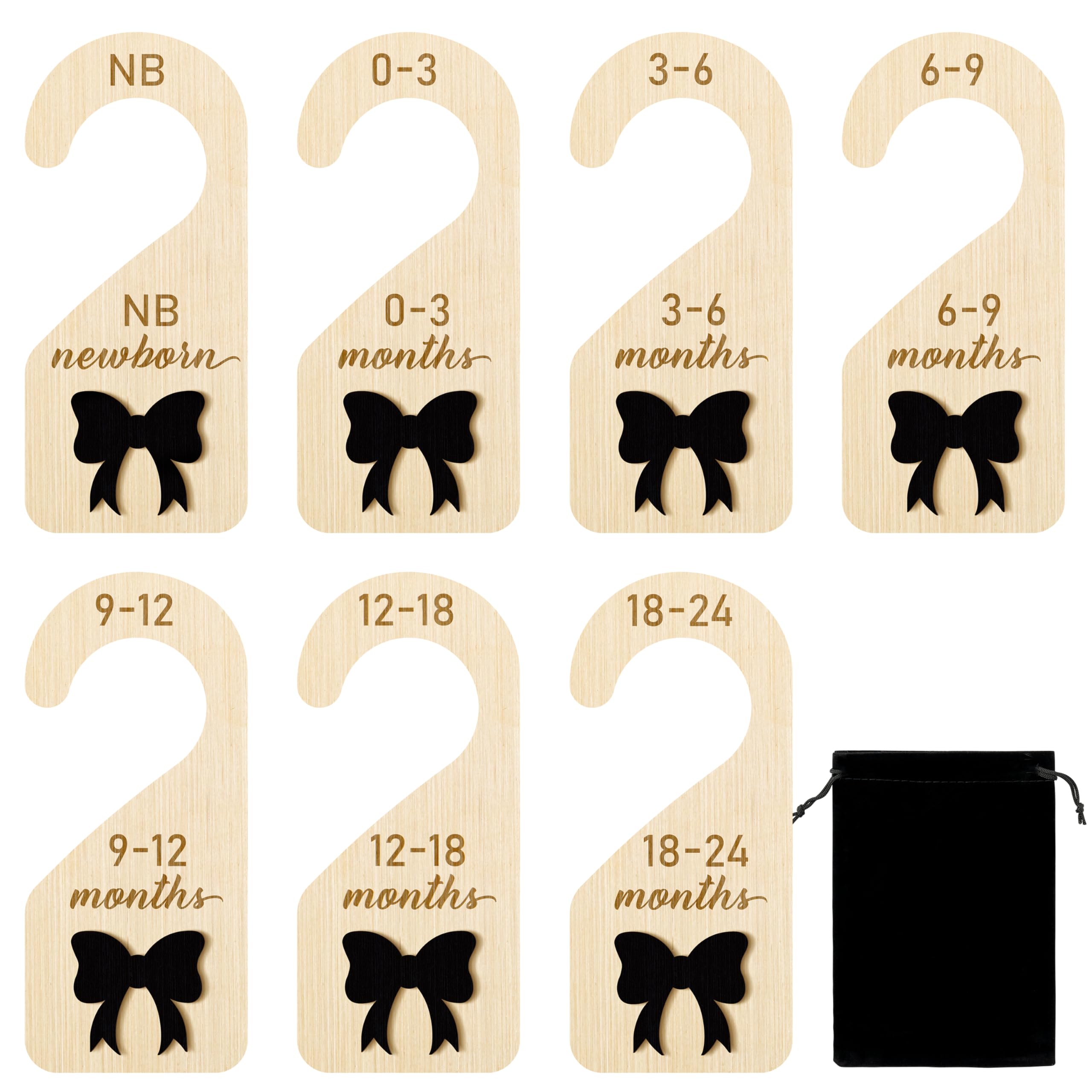 R Horse Wooden Baby Closet Dividers - 8Pcs Double-Sided 3D Black Bow Baby Closet Organizer Newborn Clothes Size Hanger Dividers
