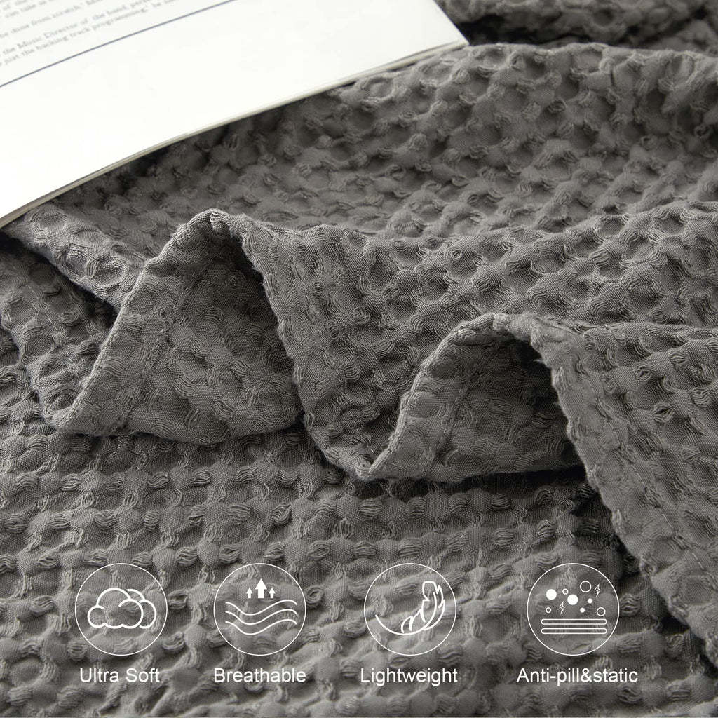 Phf Ultra Soft Waffle Weave Blanket Queen Size 90'X 90'- Washed Lightweight Breathable Cozy Woven Blanket For Bed - Aesthetic Decor For Couch Bedding Sofa Home Car - Grey