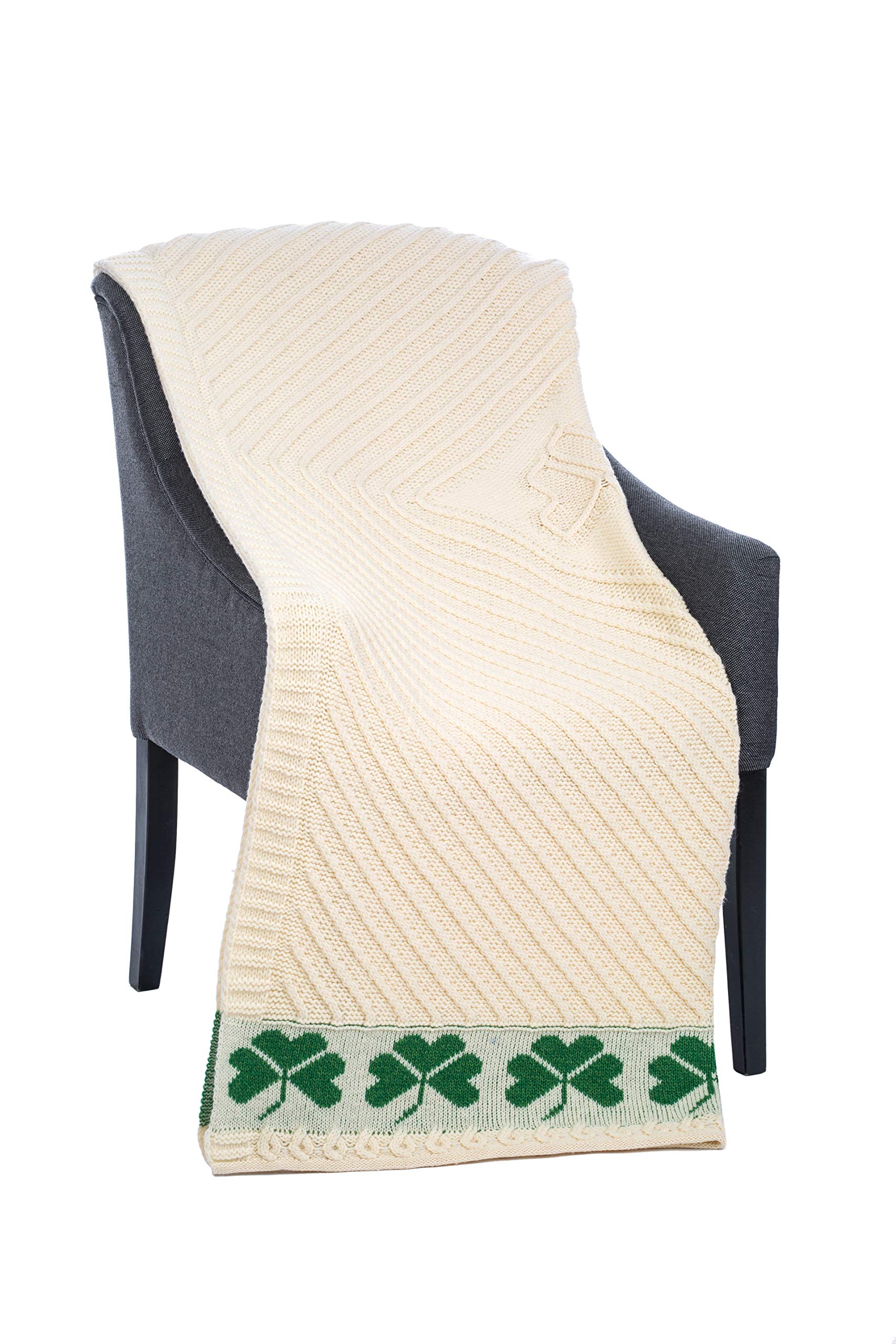 Saol Shamrock Aran Throw Irish Blanket 100% Merino Wool 45'X 68' (114 X 173 Cm)