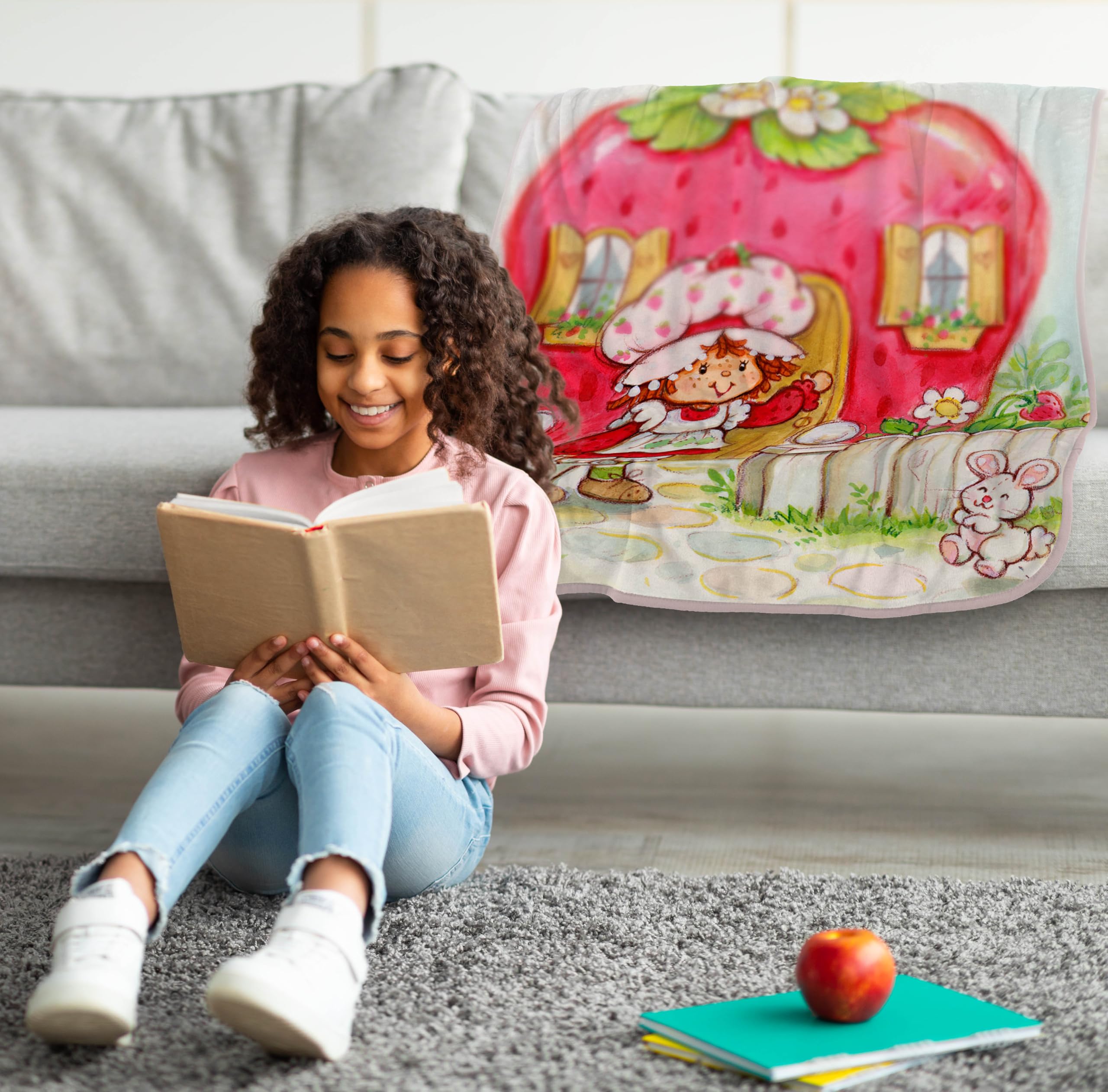 Strawberry Shortcake Berry Playhouse Plush Travel Throw Blanket - Measures 40 X 50 Inches - Kids Super Soft Lightweight Bedding