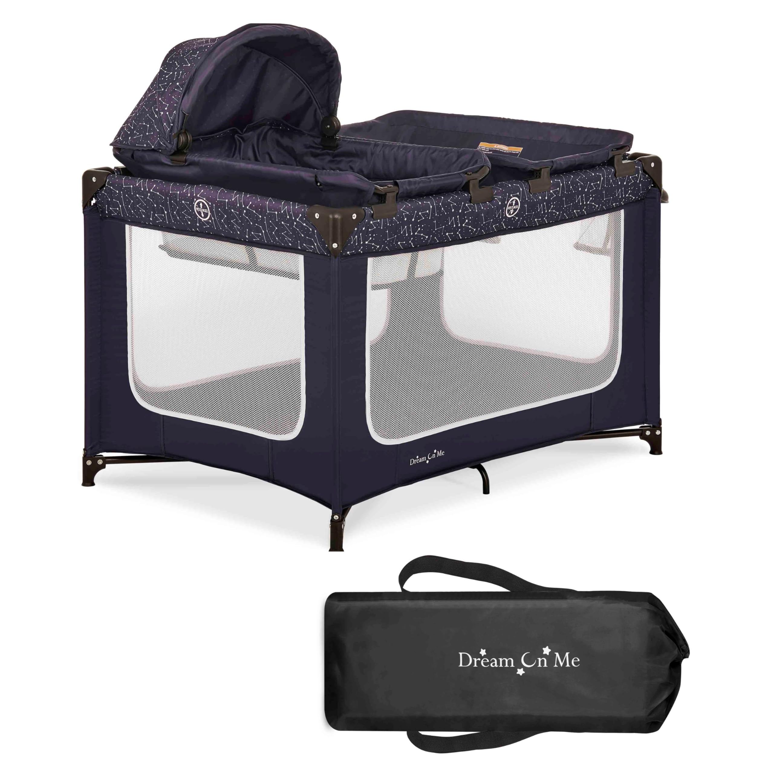 Dream On Me Emily Rose Deluxe Playard in Galaxy Blue with Infant Bassinet and Changing Tray, Lightweight Portable and Convertibl
