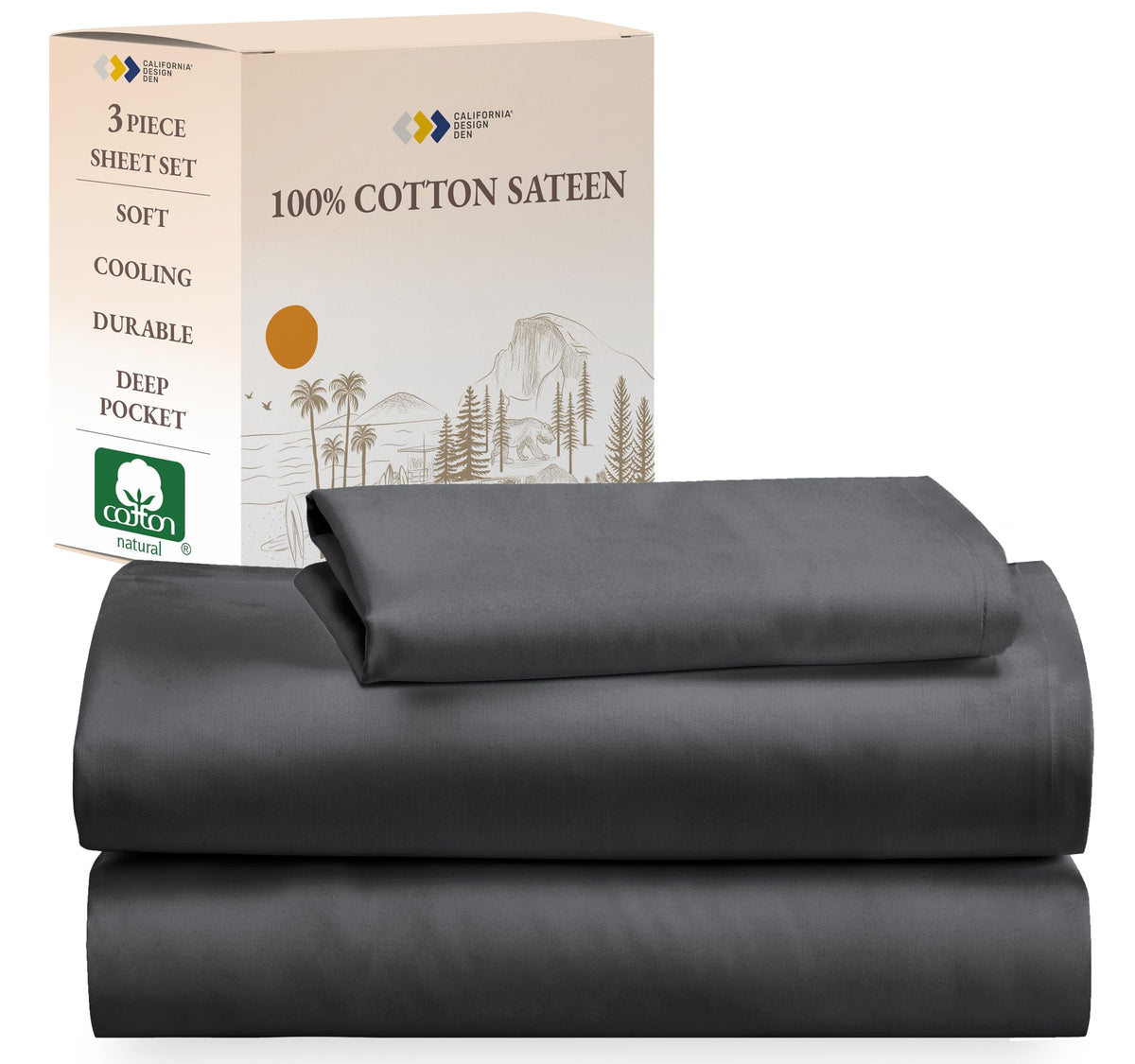 California Design Den Soft 100% Cotton Sheets Twin Size Bed Sheet Sets With Deep Pockets, Twin Sheets With Sateen Weave For Dorm