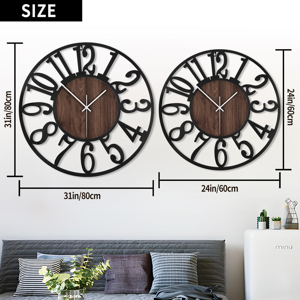 1St Owned Extra Large Wall Clocks For Living Room Decor- Modern 32 Inches Silent Non Ticking Black Arabic Numbers Metal Clocks F