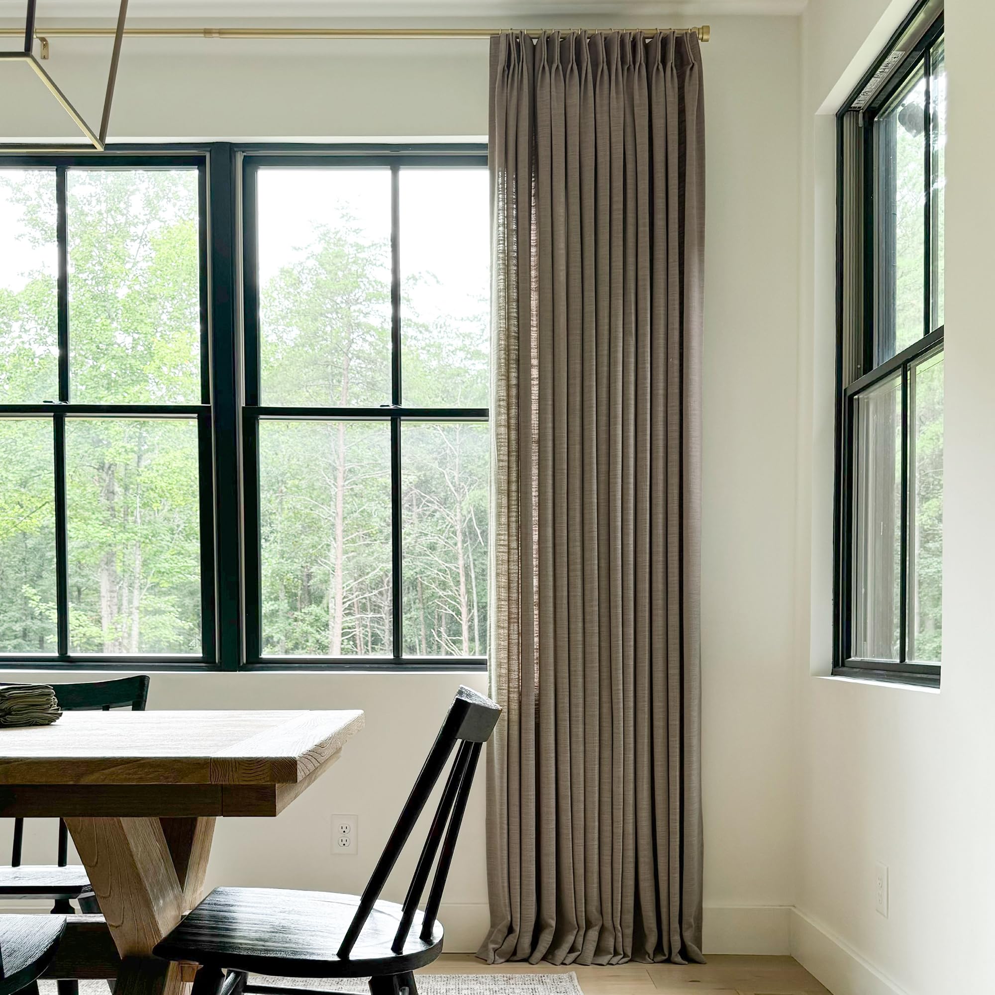 Twopages Dim Grey Linen Pinch Pleat Drape For Dining Room, Room Darkening Light Filtering Double Layer Lined Curtain Window Trea