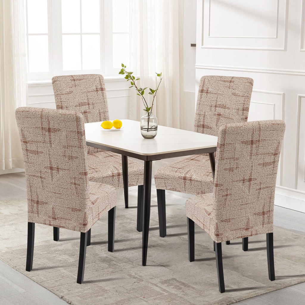 Searchi Printed Dining Room Chair Covers Set Of 4, Stretch Kitchen Chair Covers Washable Parsons Chair Slipcover Removable Dining Chair Protectors For Hotel,Ceremony (Brown Wireframe Texture)