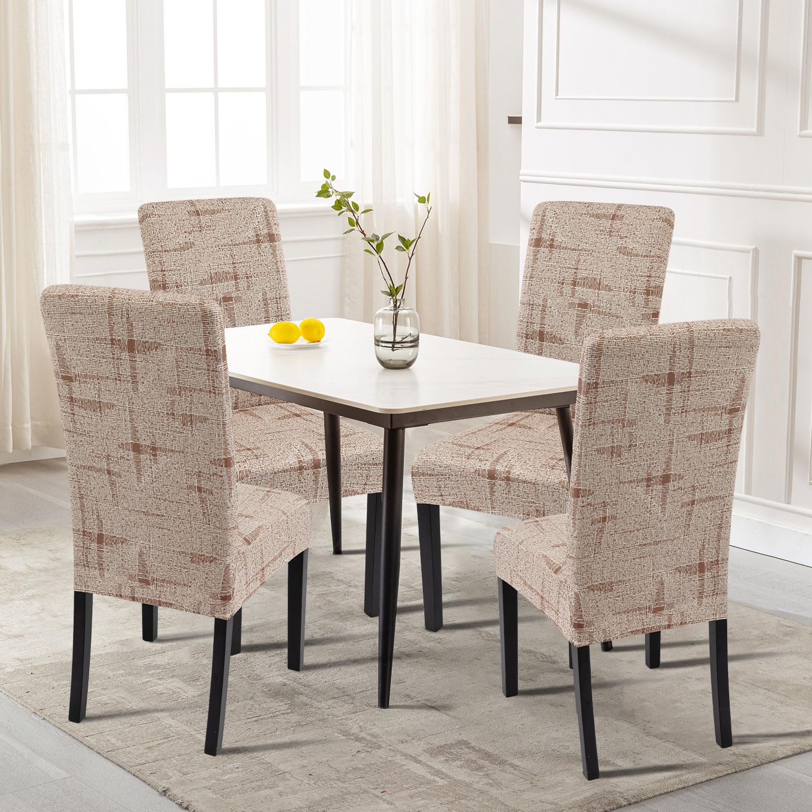 Searchi Printed Dining Room Chair Covers Set Of 4, Stretch Kitchen Chair Covers Washable Parsons Chair Slipcover Removable Dining Chair Protectors For Hotel,Ceremony (Brown Wireframe Texture)
