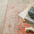 HomeRoots Polyester, Chenille 4’x6’ Red and Gray Oriental Area Rug