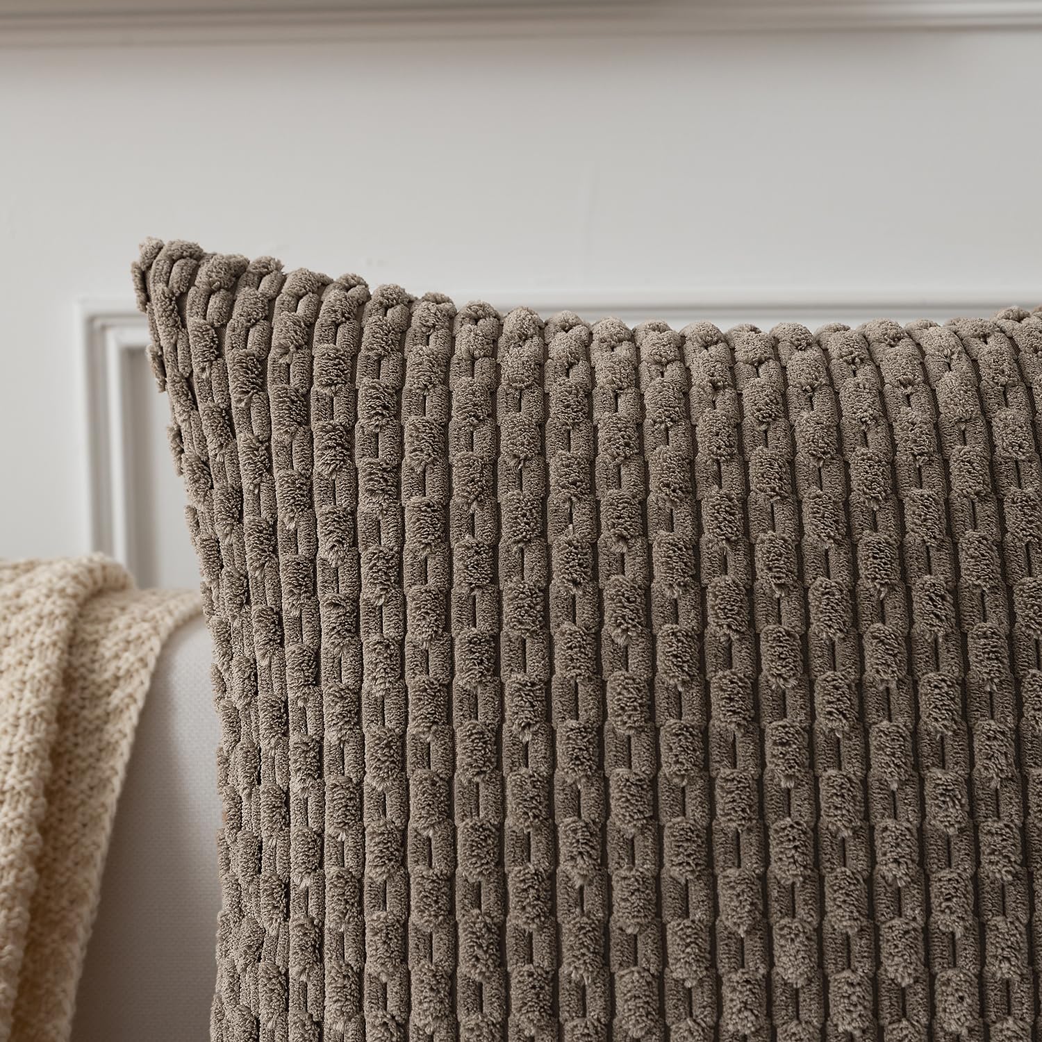 Kevin Textile 2 Packs Light Brown Decorative Throw Pillow Covers 20X20 Inch For Couch Bed Sofa Modern Farmhouse Boho Home Decor Soft Cute Plush Corduroy Cushion Case 50X50 Cm