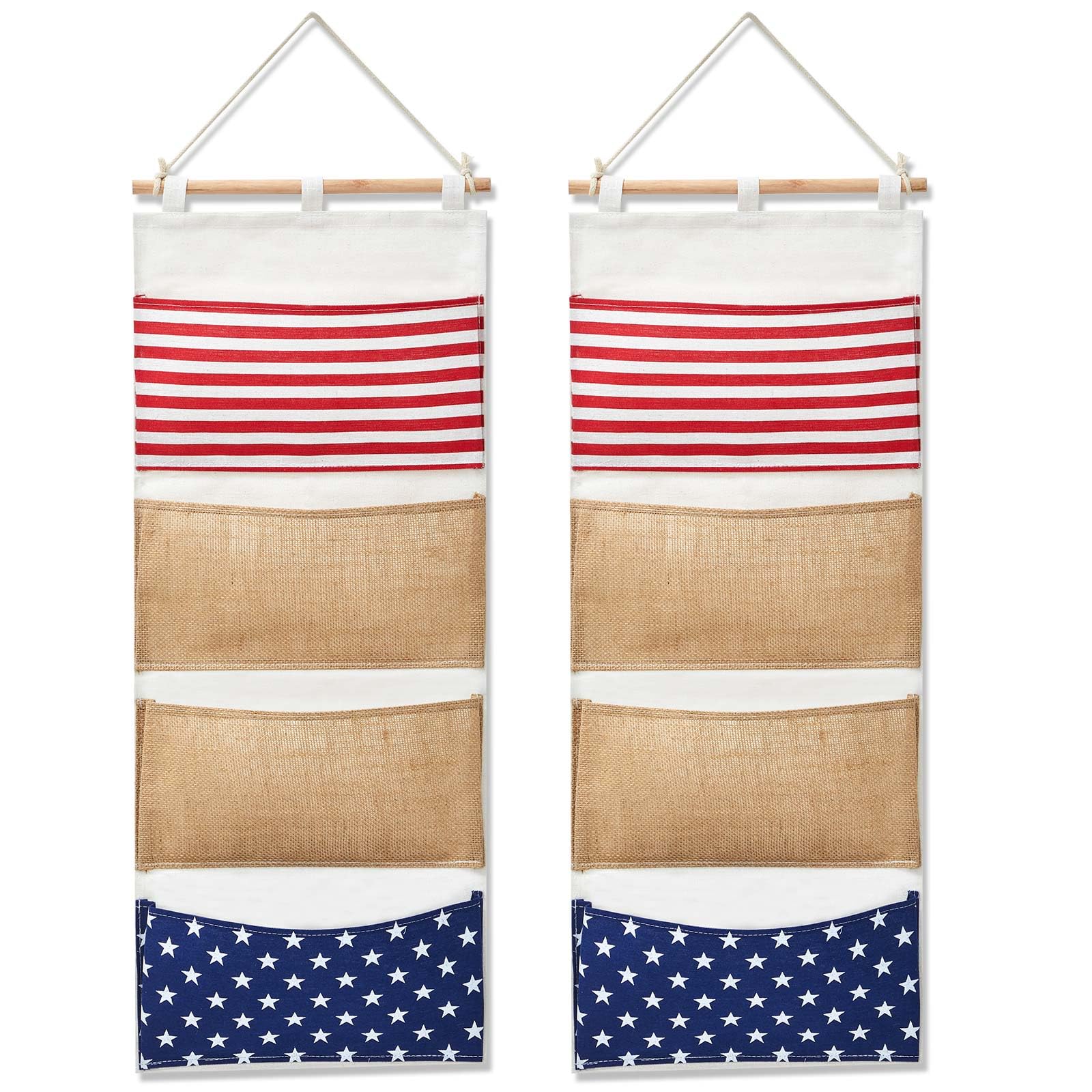 Juexica Fish Extender 32.3 x 13.2 Inch Hanging Pockets 4 Pocket Innovation Storage Bag Hanging Organizer Linen Cotton Wall Stora