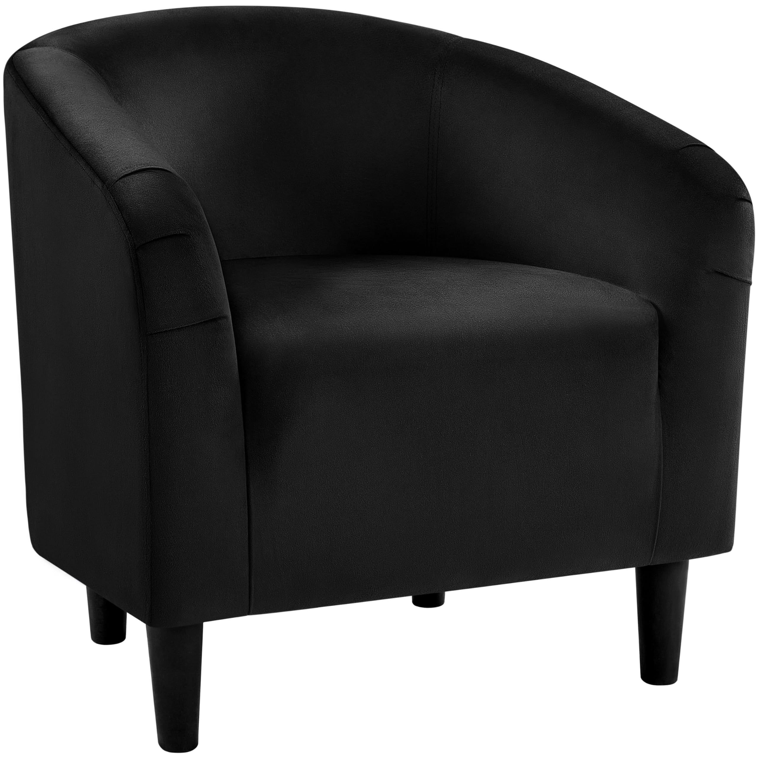 Yaheetech Barrel Chair, Modern Accent Chair Comfy Velvet Armchair Club Sofa Chair Vanity Chair For Living Room Bedroom Office Small Space, Black