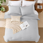 Andency Light Grey California King Comforter Set - 7 Pieces Gray Cal King Bedding Comforter Sets, Summer Plain Soft Lightweight Comforter With Fitted Sheets, Flat Sheets, Pillowcases & Shams