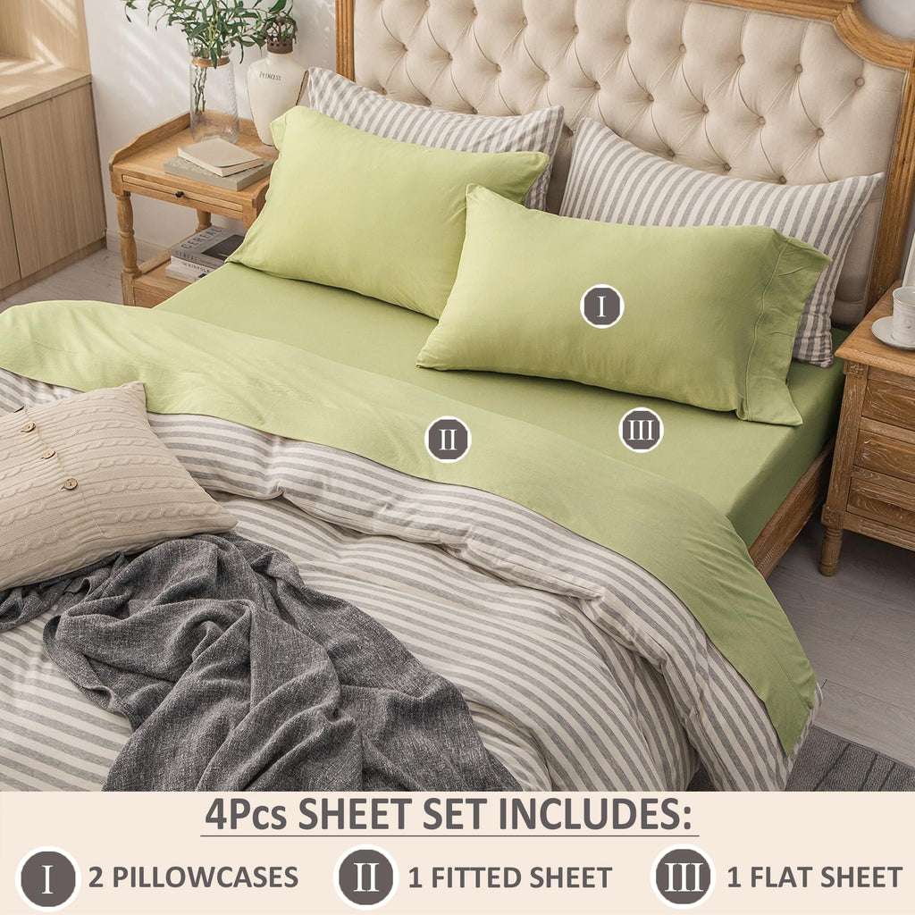 Pure Era Jersey Knit 4Pc Bed Sheet Set 100% T-Shirt Cotton Super Soft Comfy Breathable Fits Mattress Up To 20'' Extra Deep Pocke