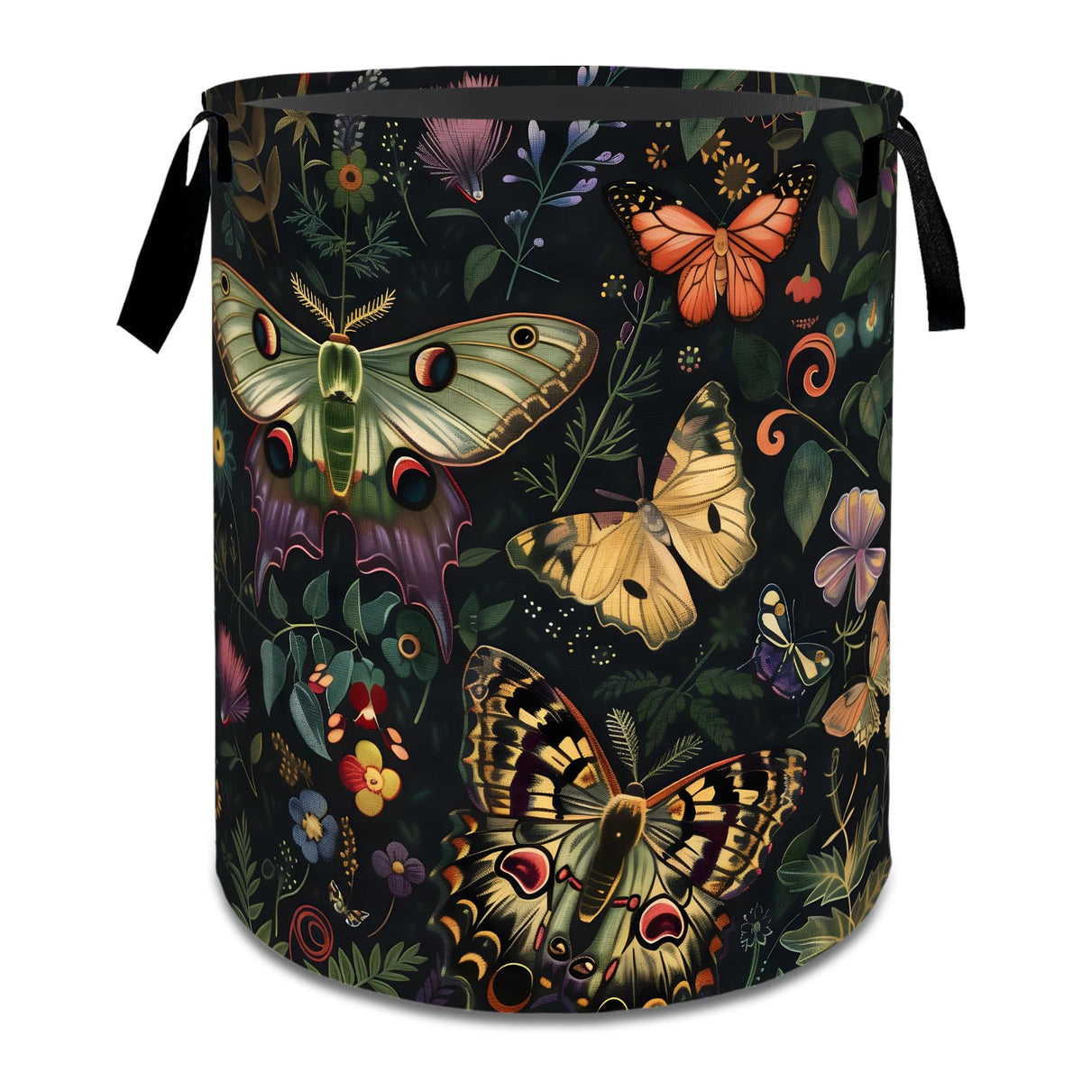 MIEPOS Mystical Butterfly and Moth Laundry Basket,Dirty Clothes Hamper,Colorful Floral and Insect Storage Bin Gifts,Waterproof O