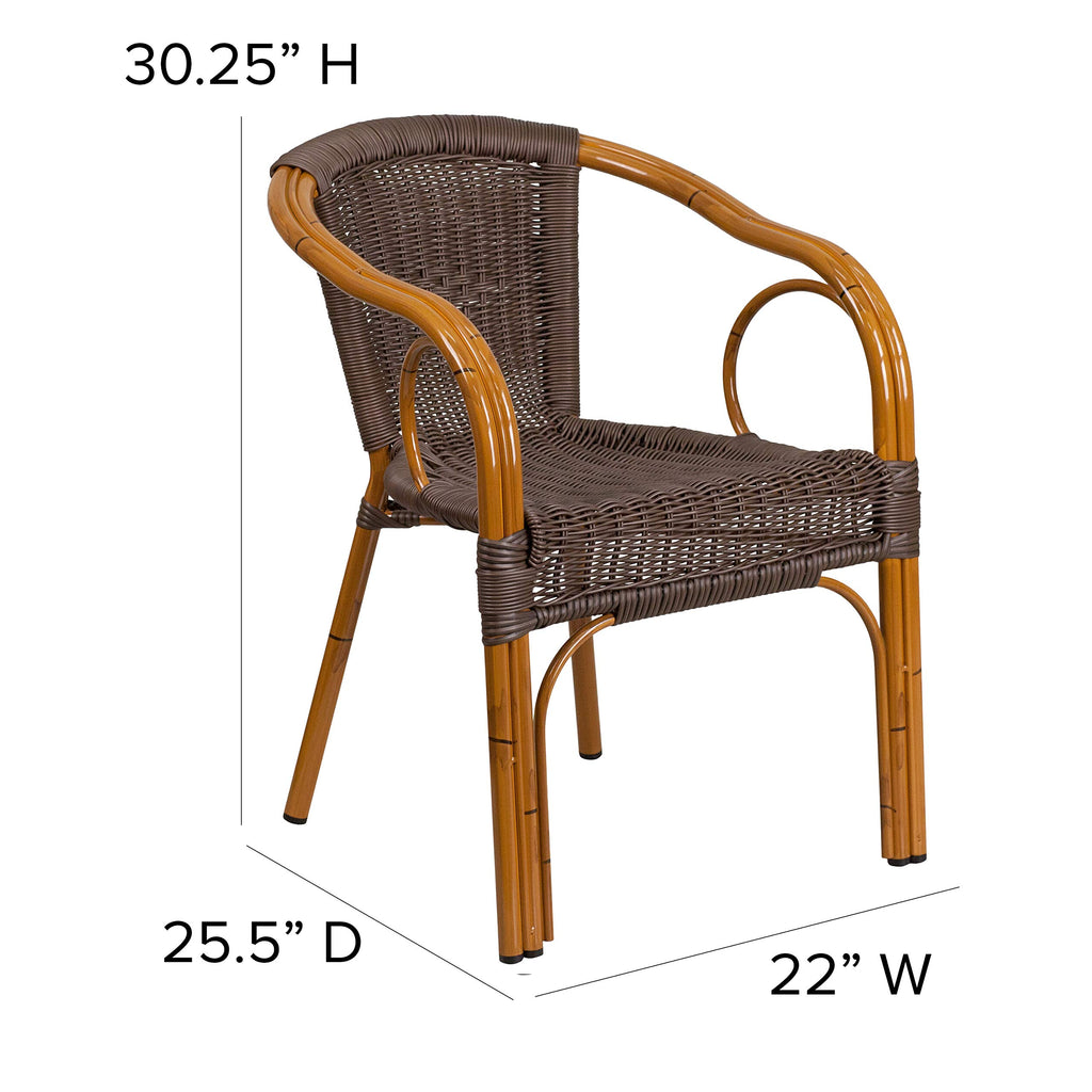 Flash Furniture Cadiz Series Red Bamboo-Aluminum Indoor-Outdoor Restaurant-Patio Chair With Dark Brown Rattan