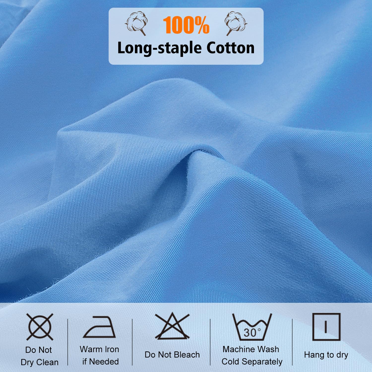 Lirex Fitted Sheet, Full Size 100% Egyptian Cotton 300 Thread Count Soft Breathable Fitted Sheet, 135X190Cm, Sky Blue
