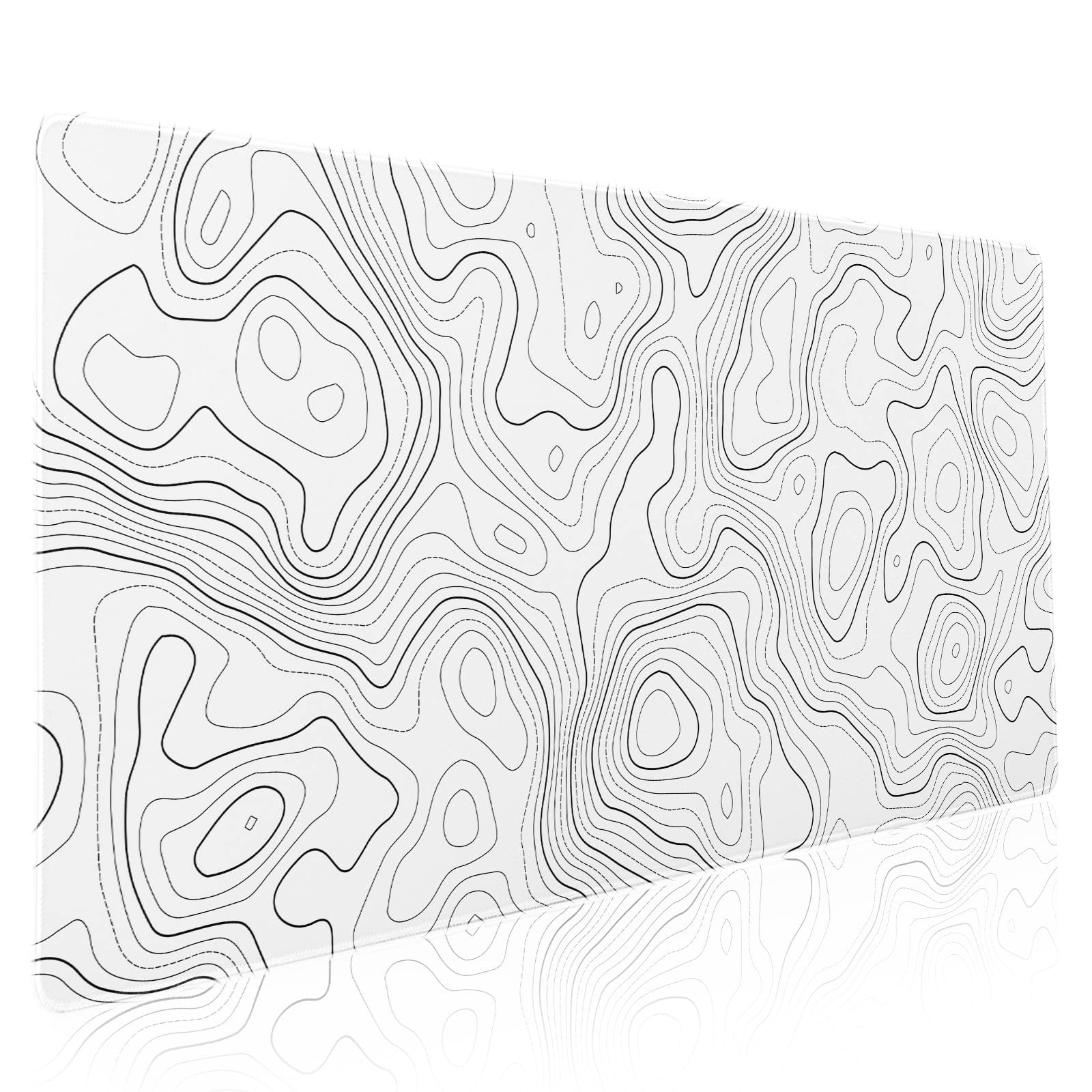 Topographic Map Large Mouse Pad Xxl White Lines Contour Geographic Extended Large Desk Mat Big Desk Pad 90X40 Cm Non-Slip Rubber