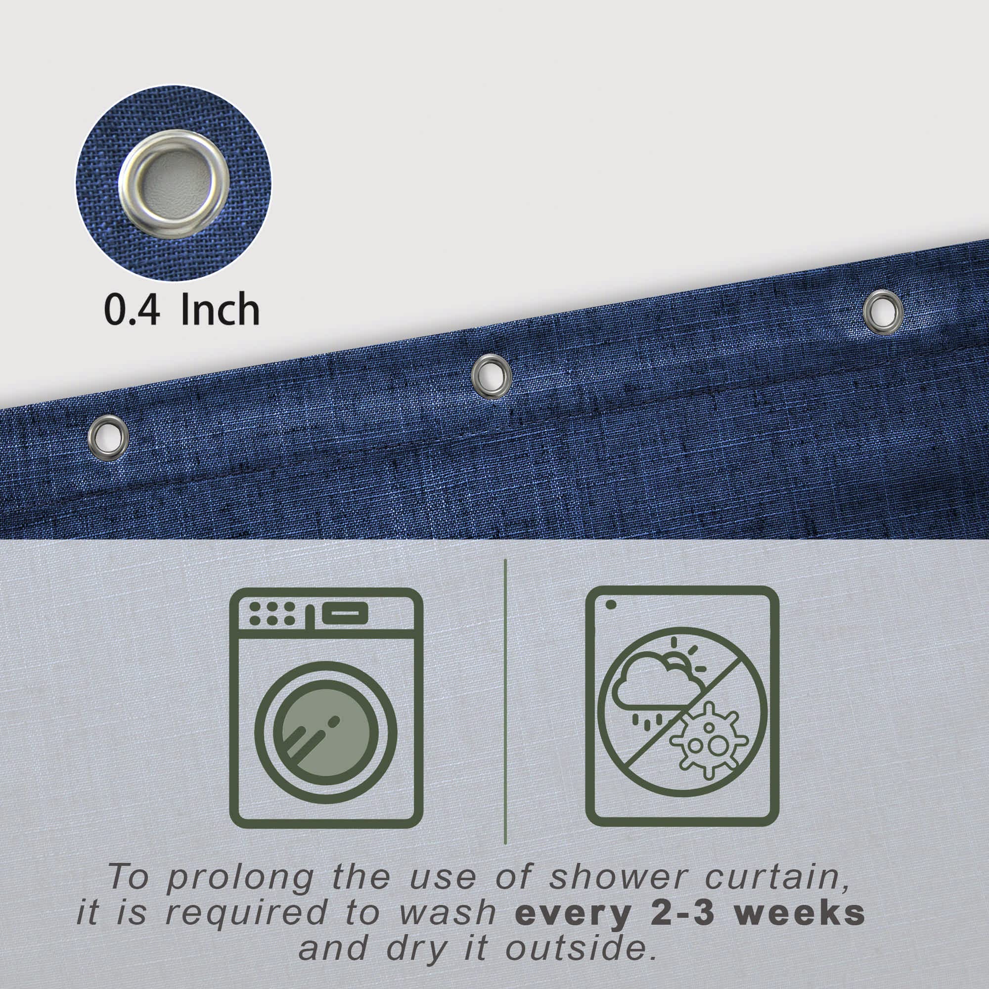 Koufall Navy Waterproof Linen Fabric Shower Curtain For Bathroom 72X80 Inches Long