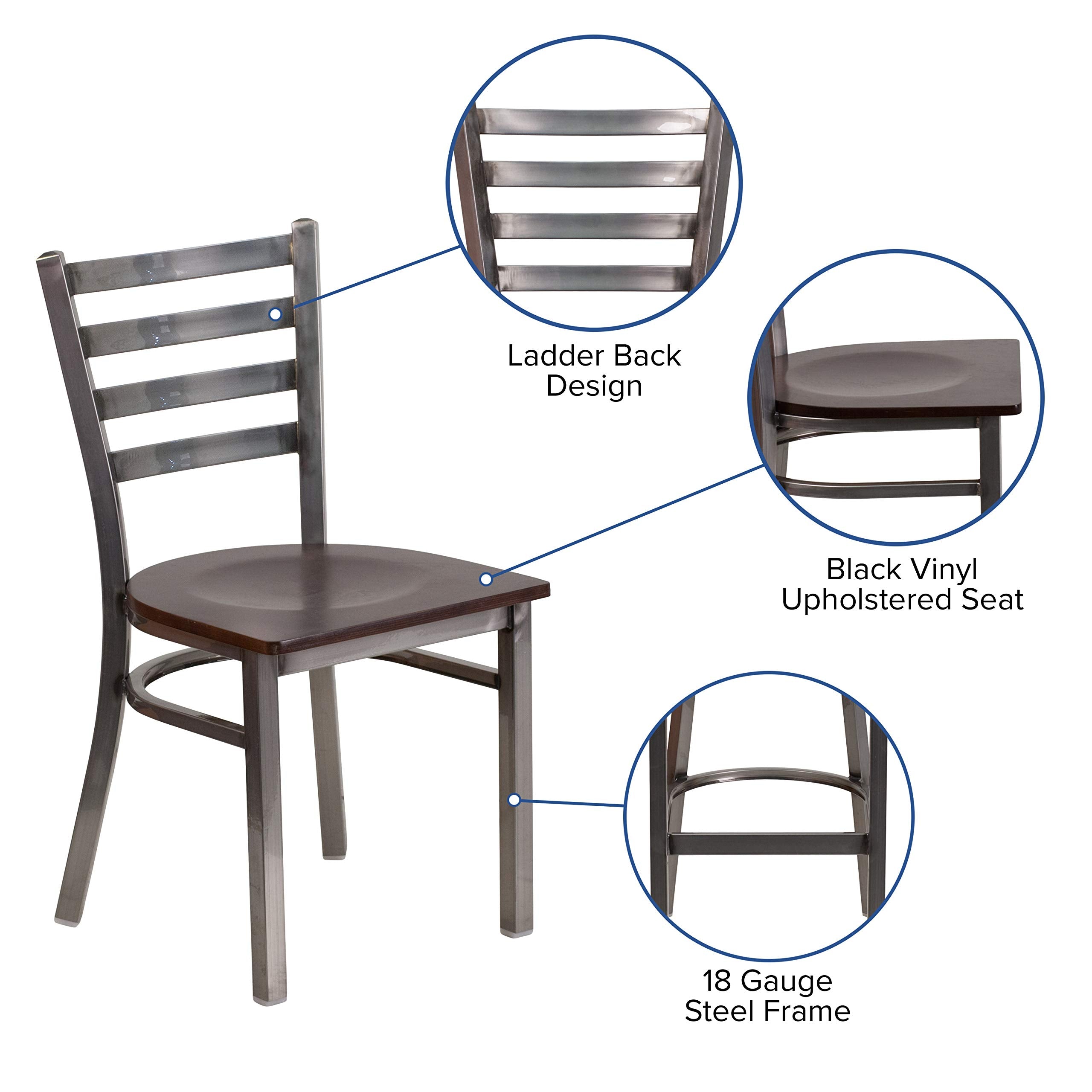 Flash Furniture Hercules Series Clear Coated Ladder Back Metal Restaurant Chair - Walnut Wood Seat