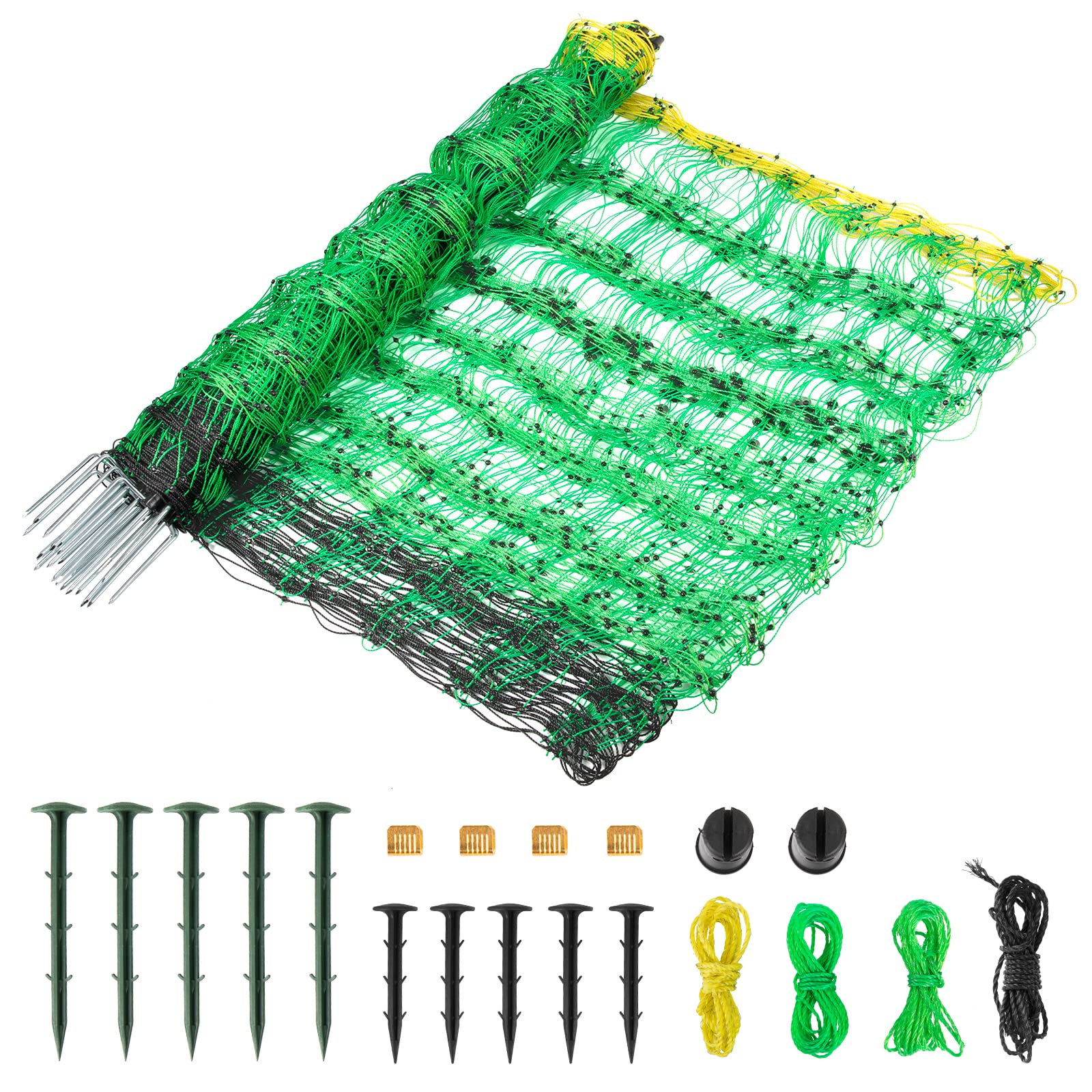 Electric Fence Netting, 49.6 ' H X 164 ' L, Pe Net Fencing Kit With 14 Posts Double Spiked, Utility Portable Mesh For Sheep Goa