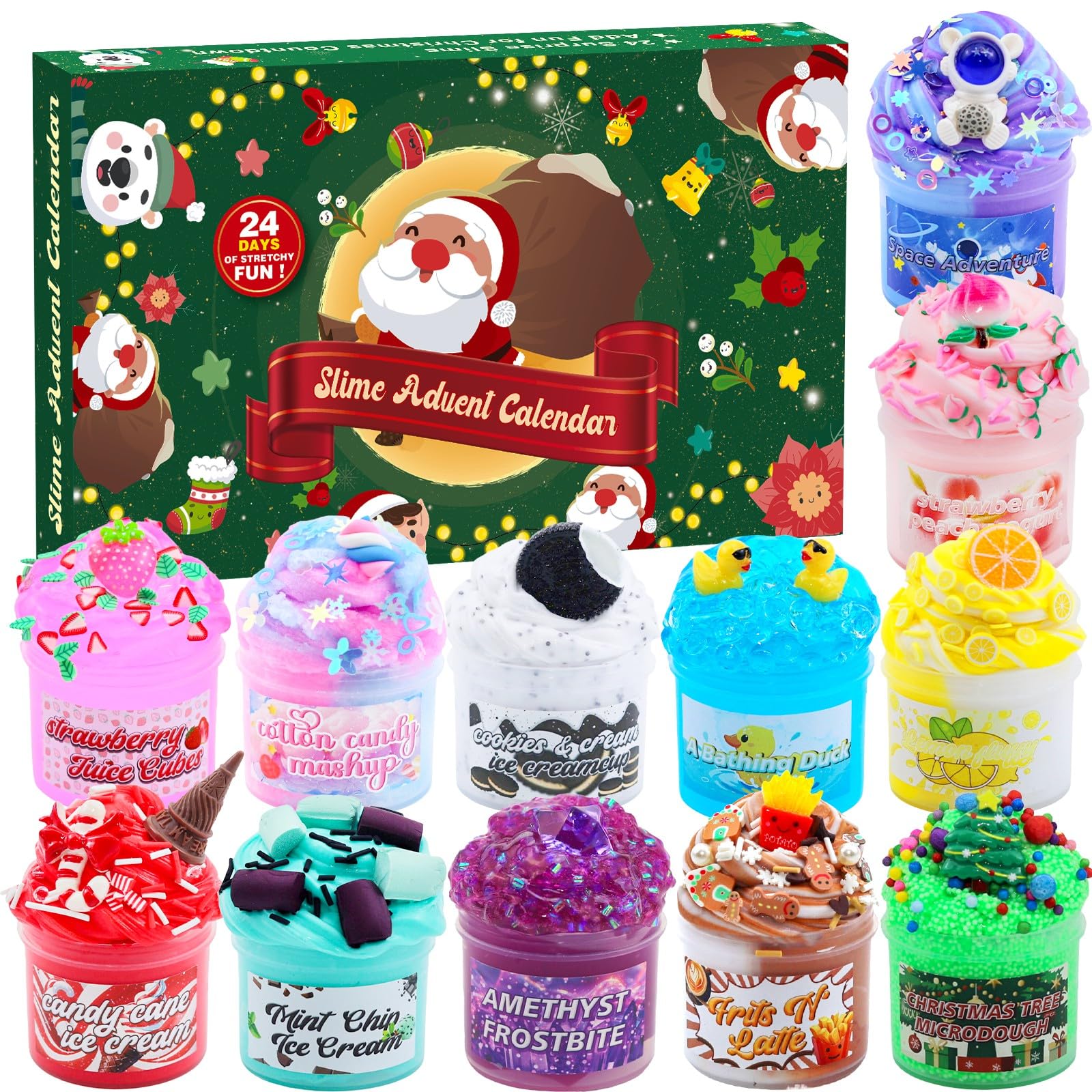 Slime Advent Calendar 2024, Christmas Countdown Calendars 24 Days of Surprises with Different Texture Slime and Toys Kit Funny G