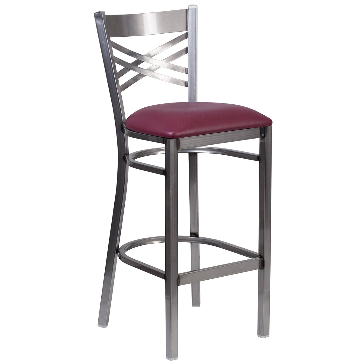 Flash Furniture Hercules Series Clear Coated ''X'' Back Metal Restaurant Barstool - Burgundy Vinyl Seat