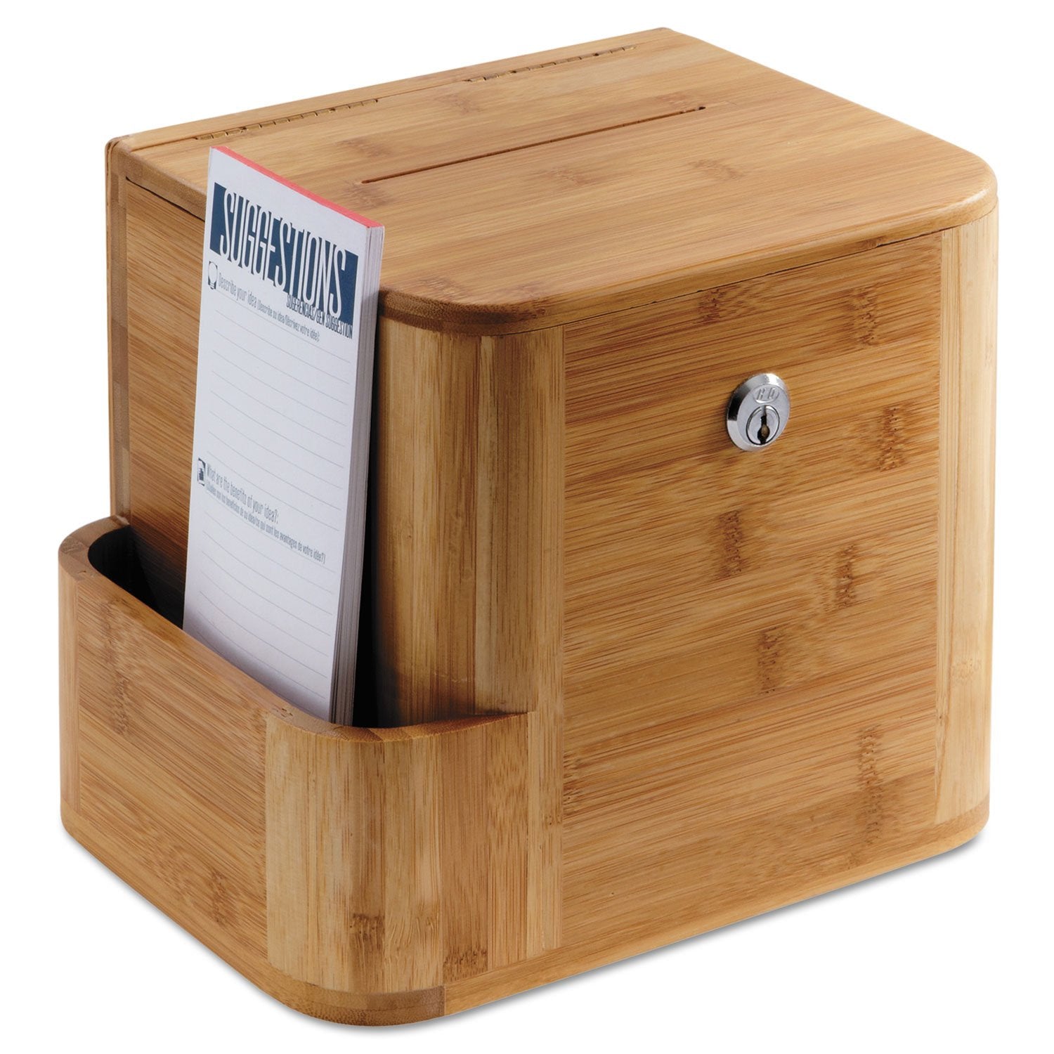 Safco Products 4237NA Wood Suggestion, Charity, Voting Box, Lock and Card Storage Pocket, Freestanding or Wall Mounted, Includes