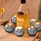 12 Pcs Blue Votive Candle Holders- Mercury Glass Votives Tealights Holders, Blue Candle Holders Blue Centerpieces For Blue Brida